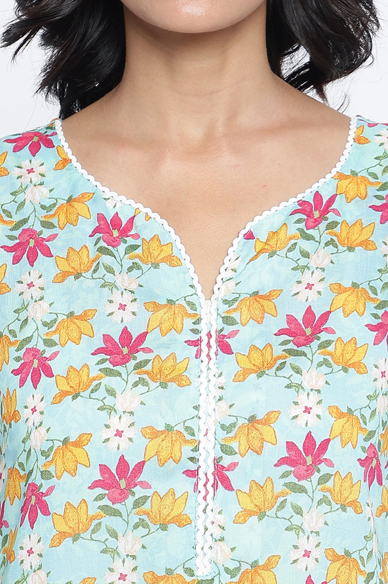 Aqua Green Printed Modal Straight Kurta