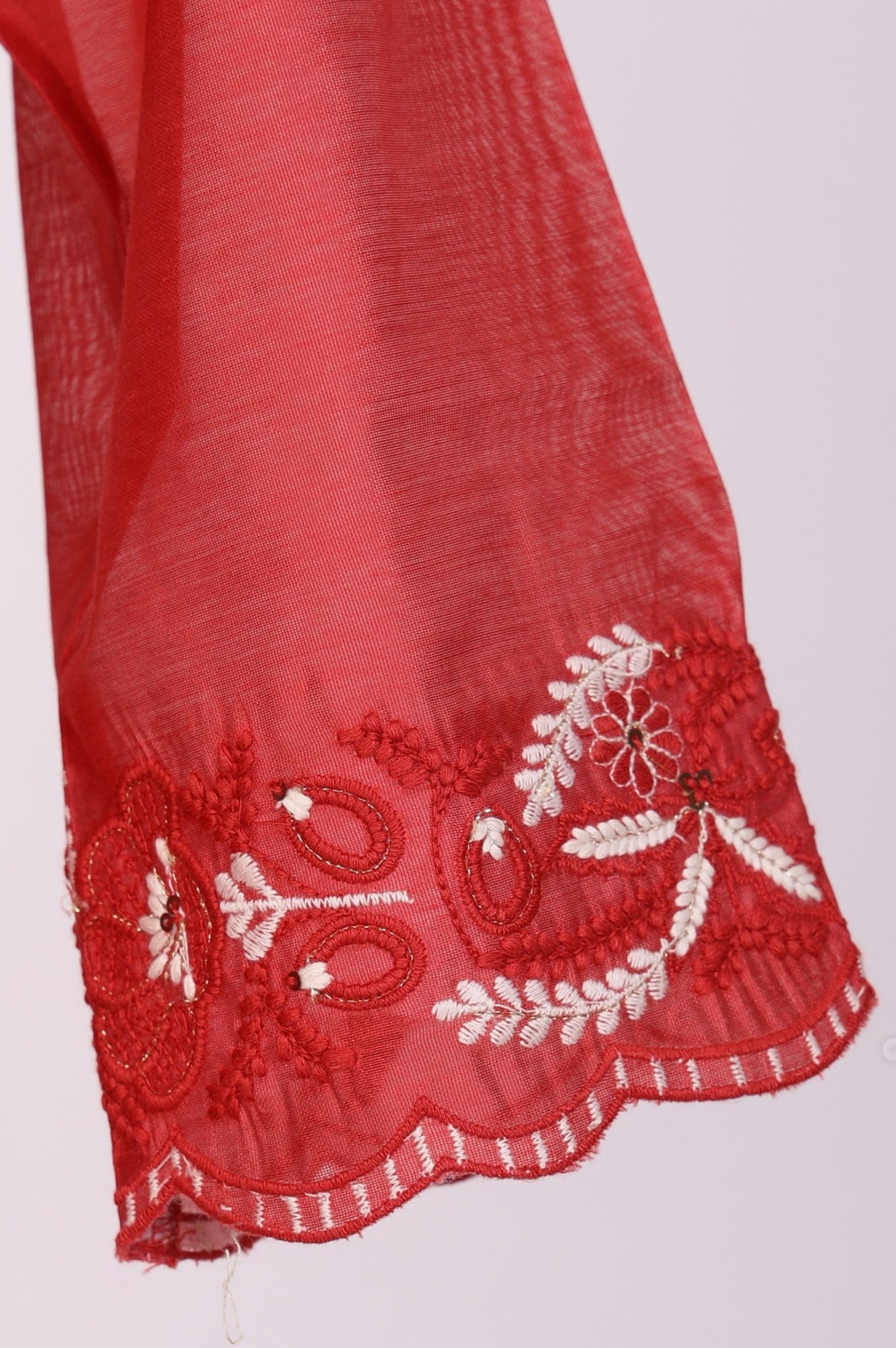 Red Thread Embroidered Straight Chanderi Kurta