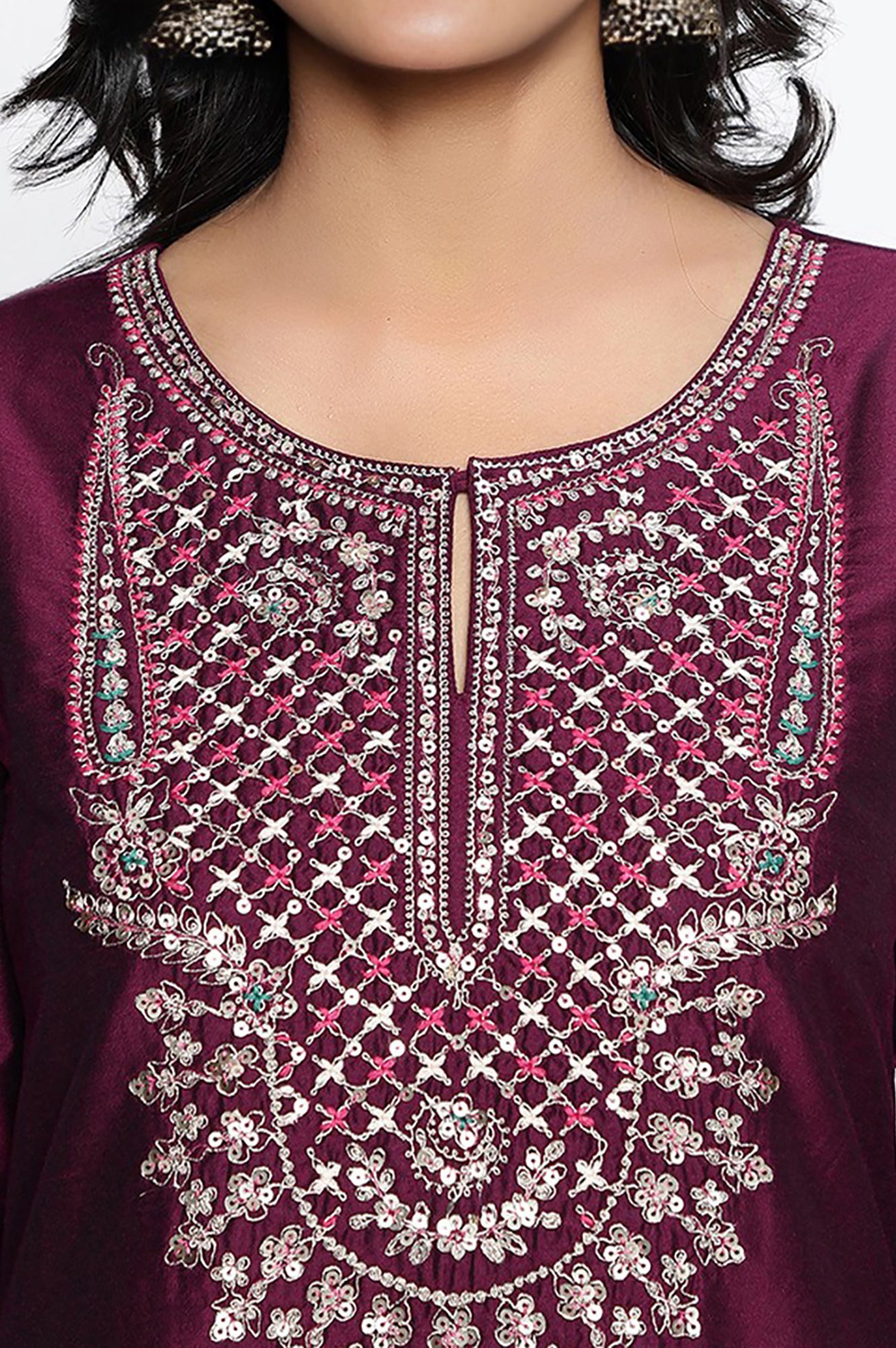 Wine Solid Printed Ps Straight Kurta