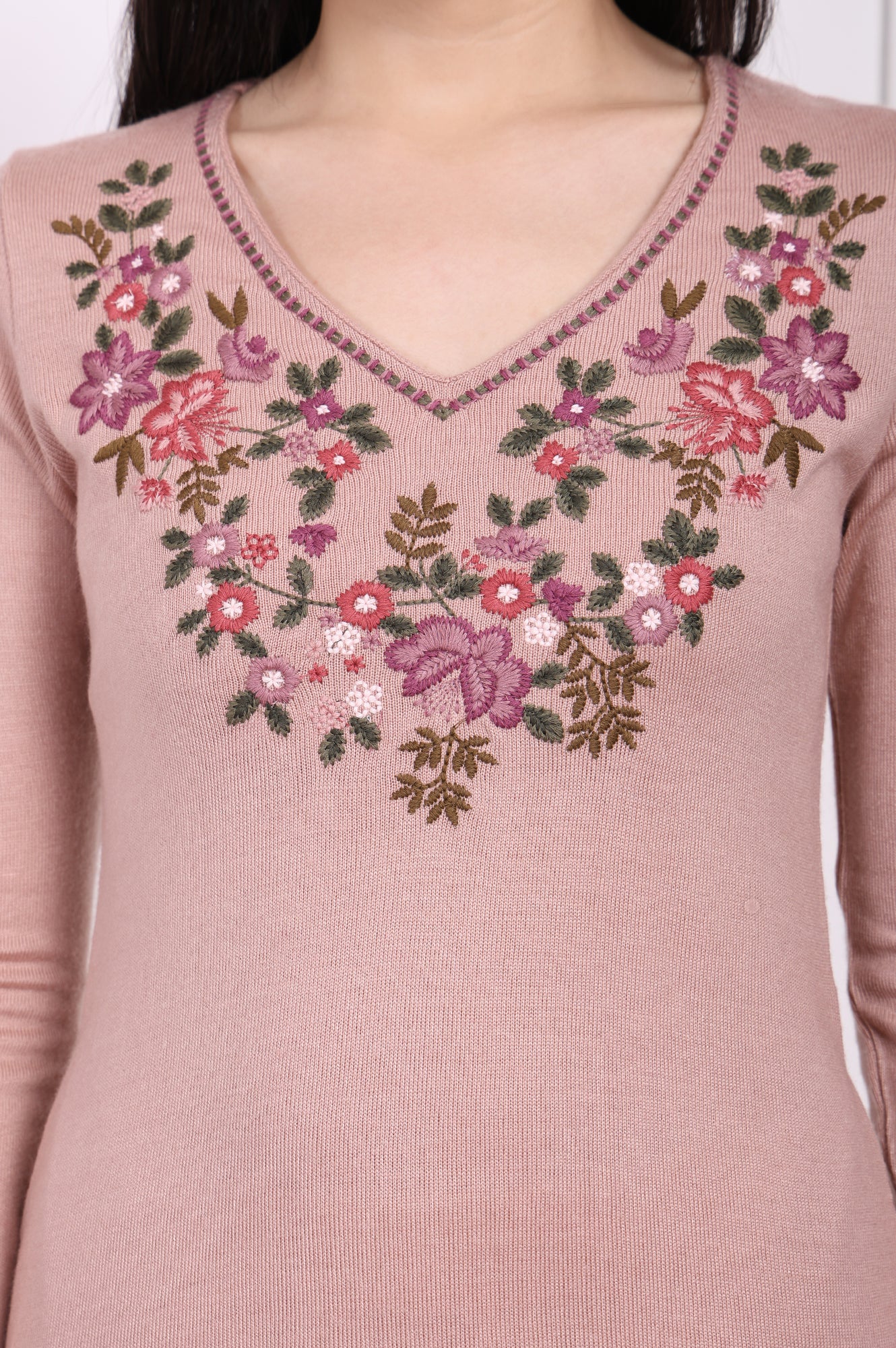 Pink Embroidered Straight Acrylic Winter Kurta