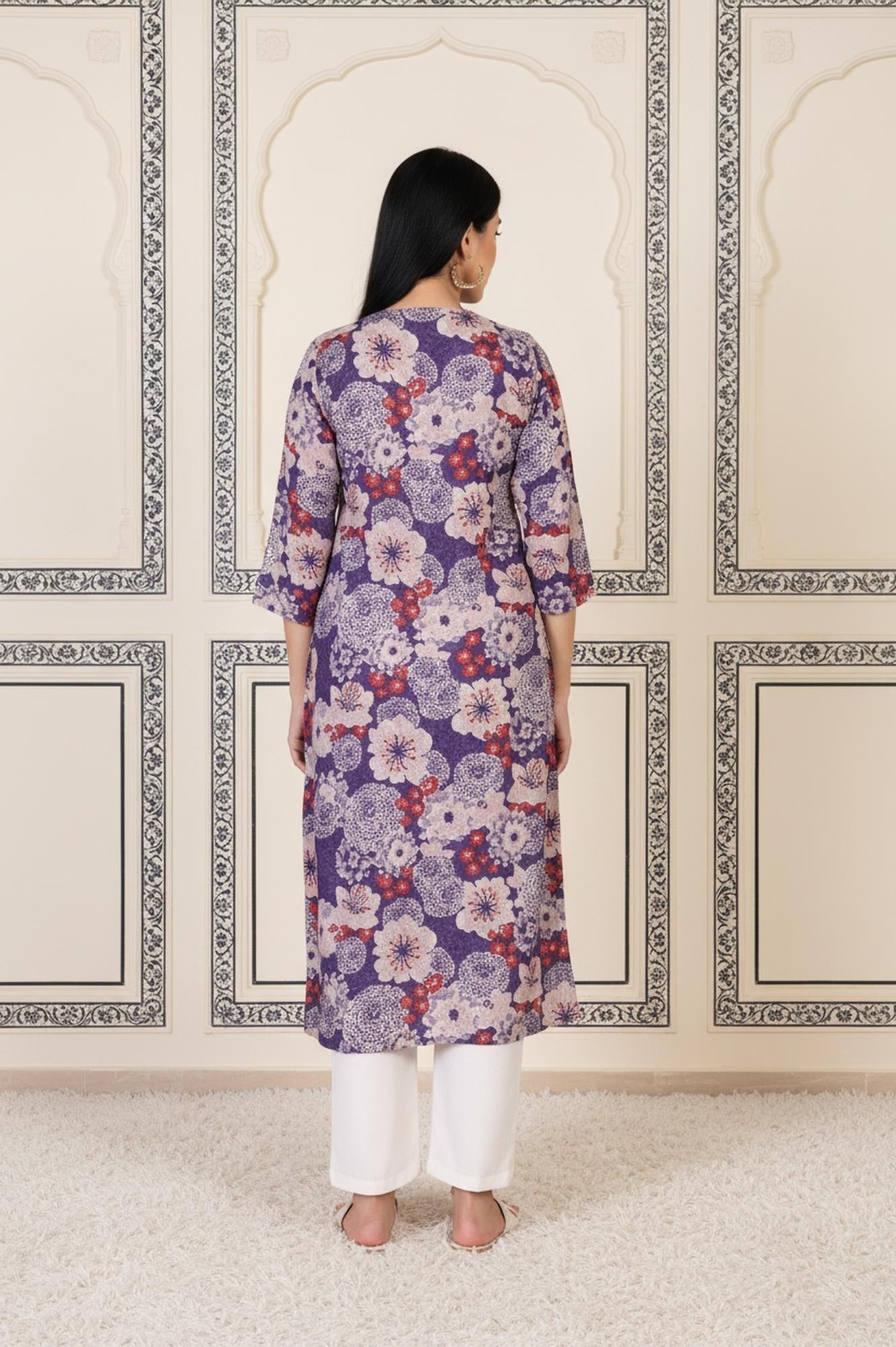 Purple Floral Straight Rayon Kurta