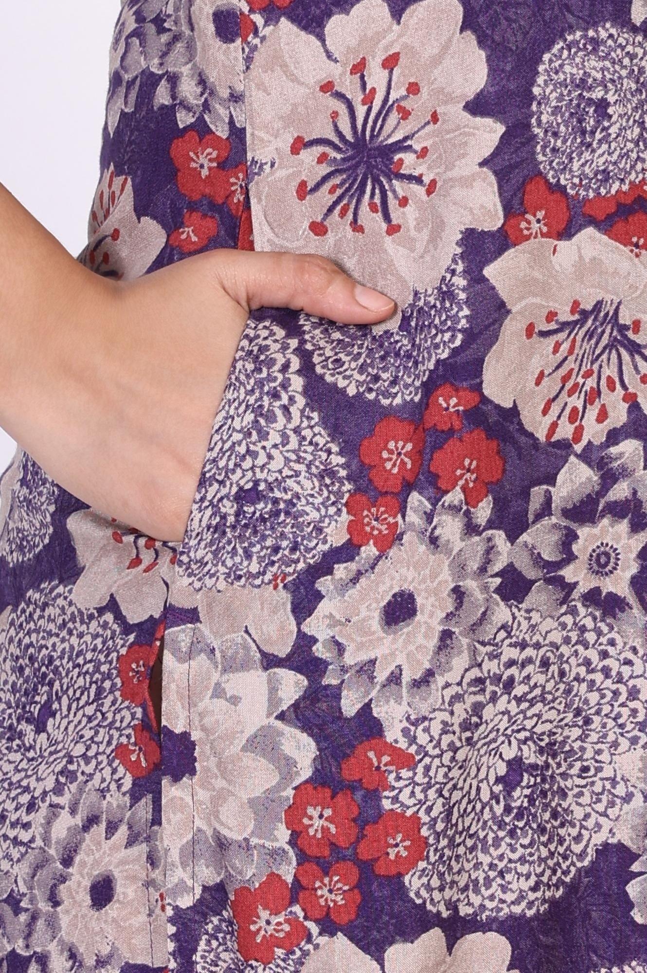Purple Floral Straight Rayon Kurta