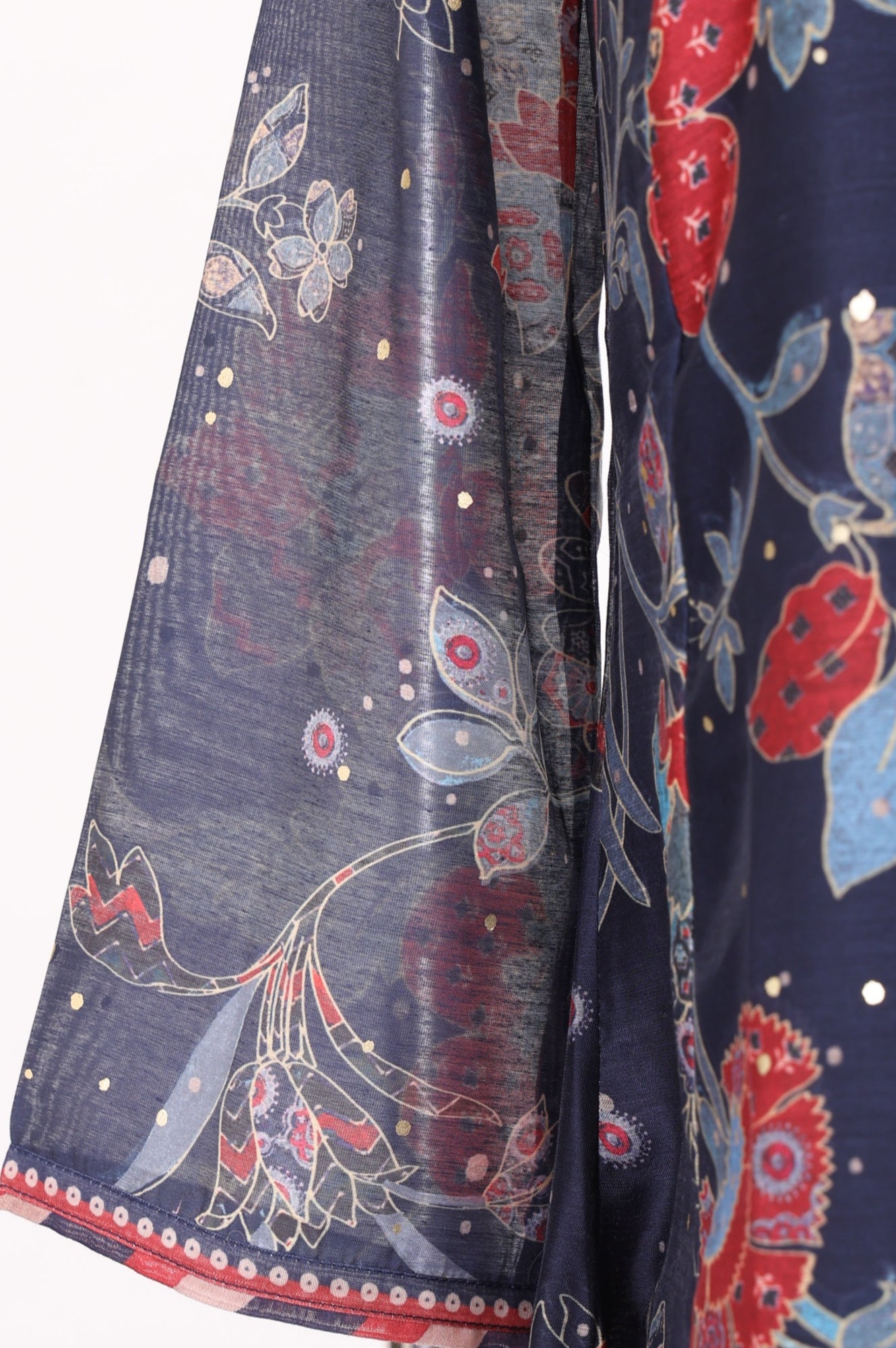 Navy Blue Floral Printed Chanderi Straight Kurta