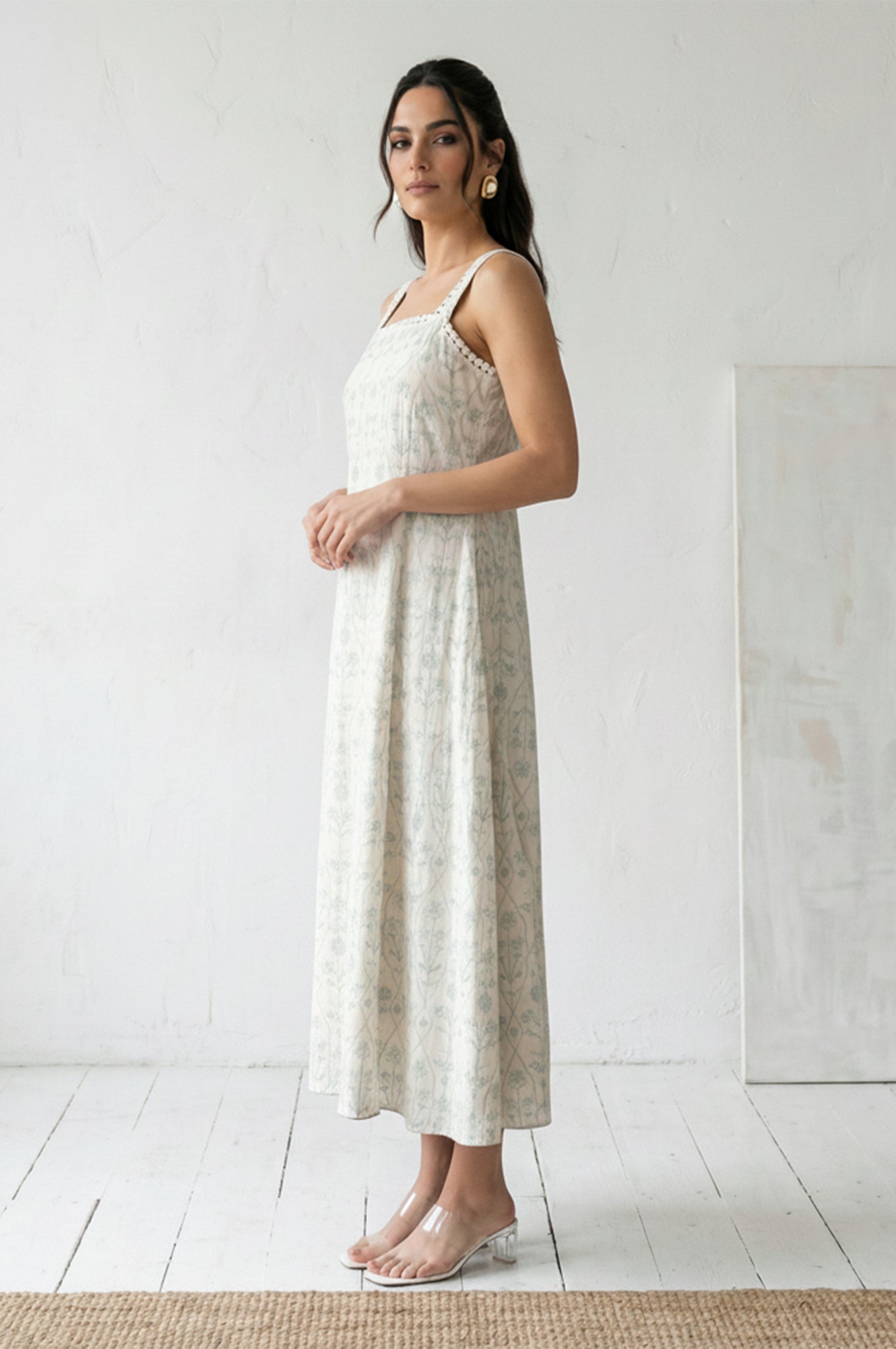 Off White Embroidered Pure Cotton A-line Dress