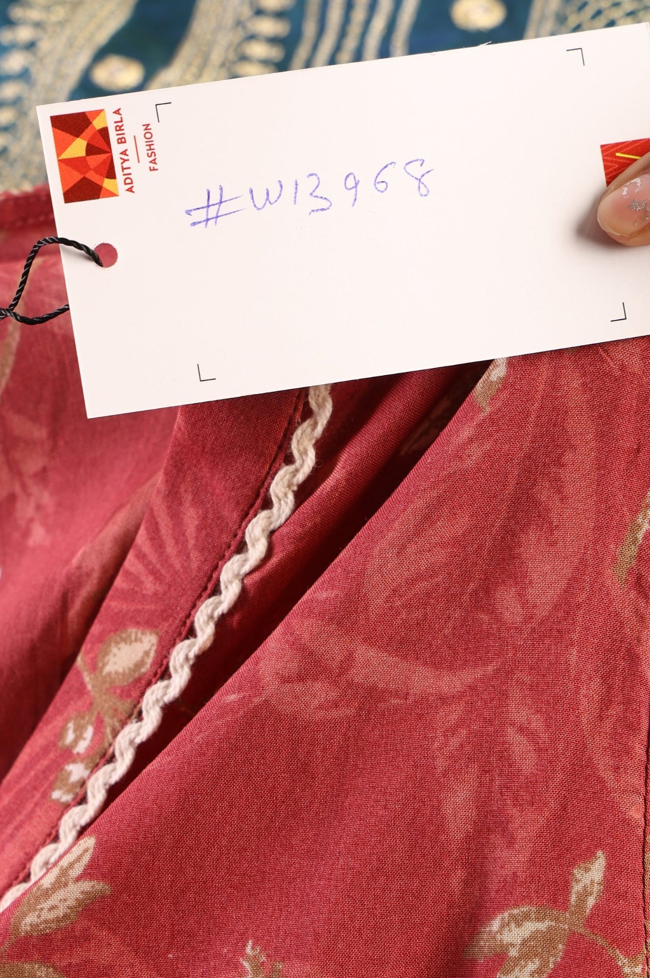 Rust Floral Printed Piping Detail Modal Straight Kurta