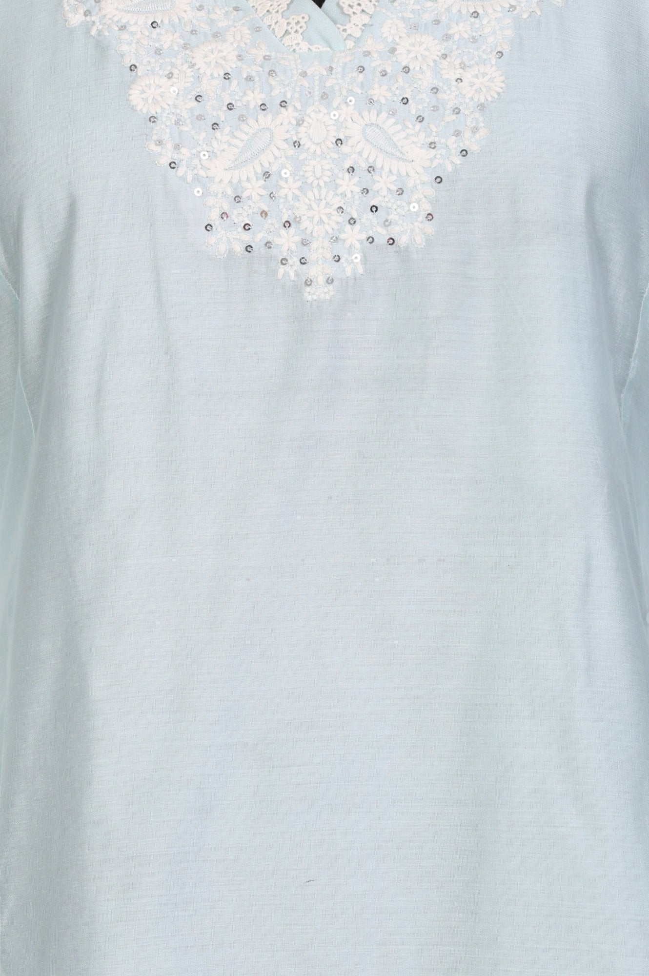 Blue Yarn Dyed Chikankari Embroidered Straight Kurta