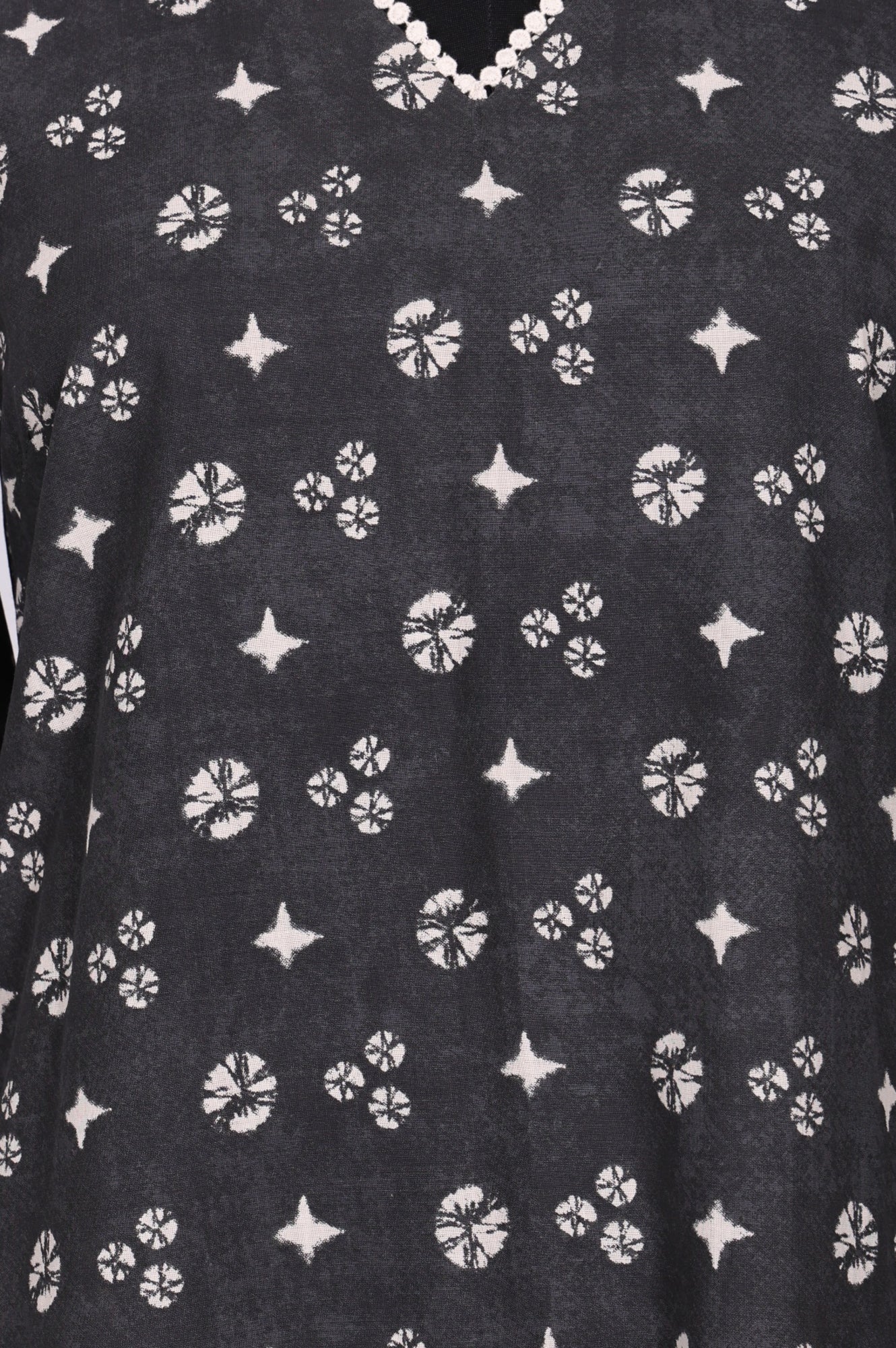 Charcoal Geometric Printed Lace Pure Cotton A-line Kurta