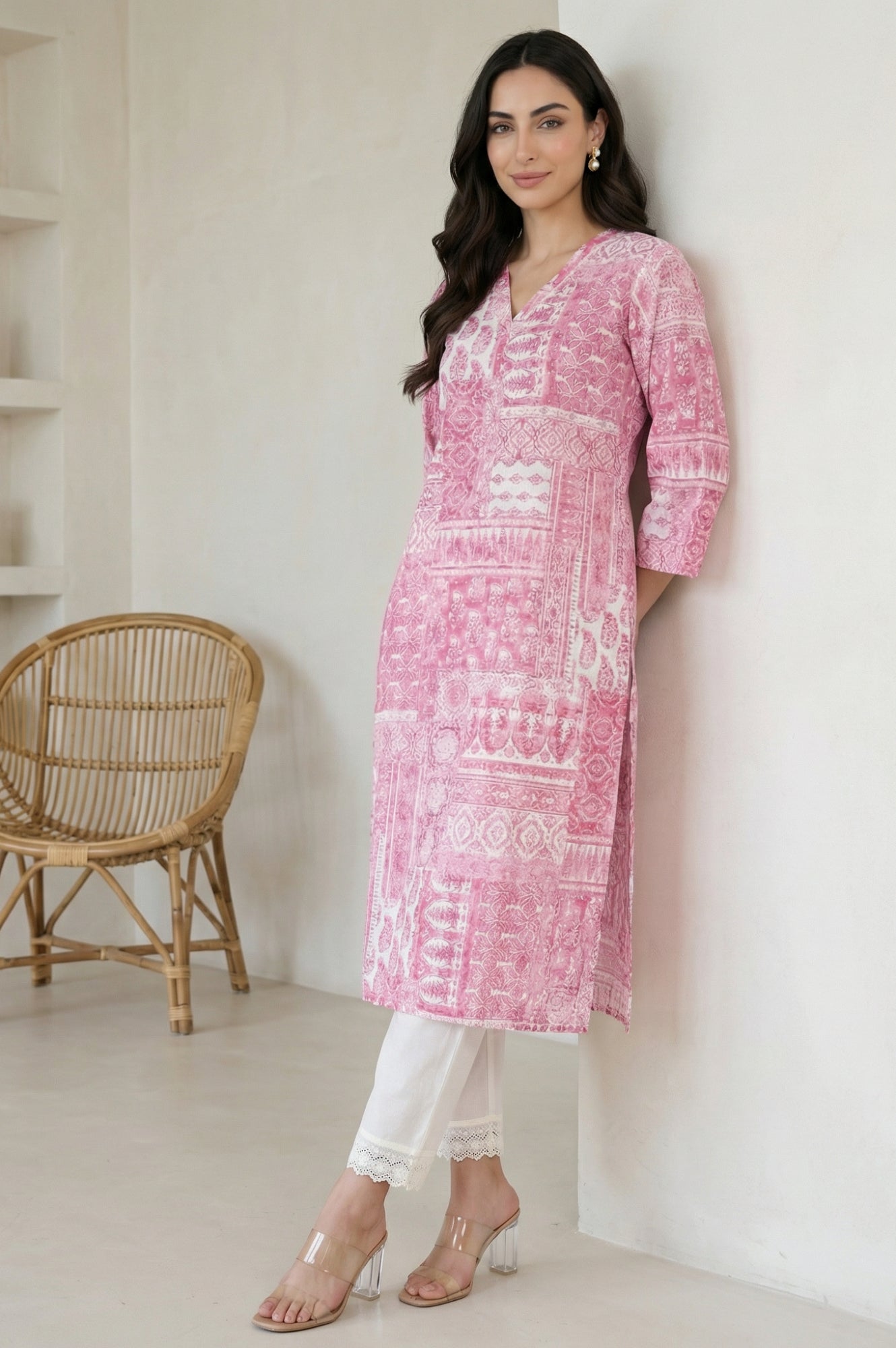 Pink Ethnic Motifs Pure Cotton Straight Kurta