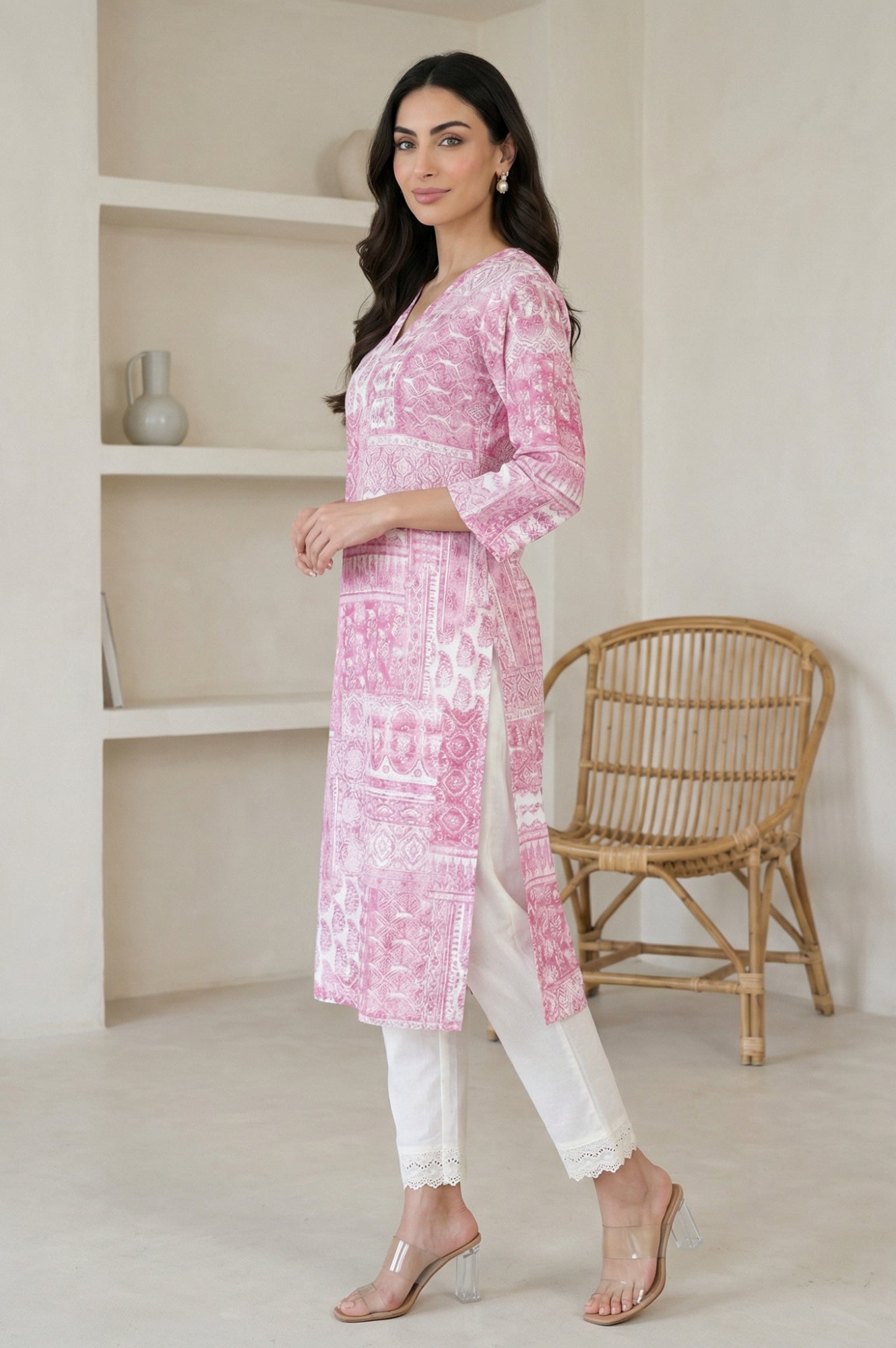 Pink Ethnic Motifs Pure Cotton Straight Kurta