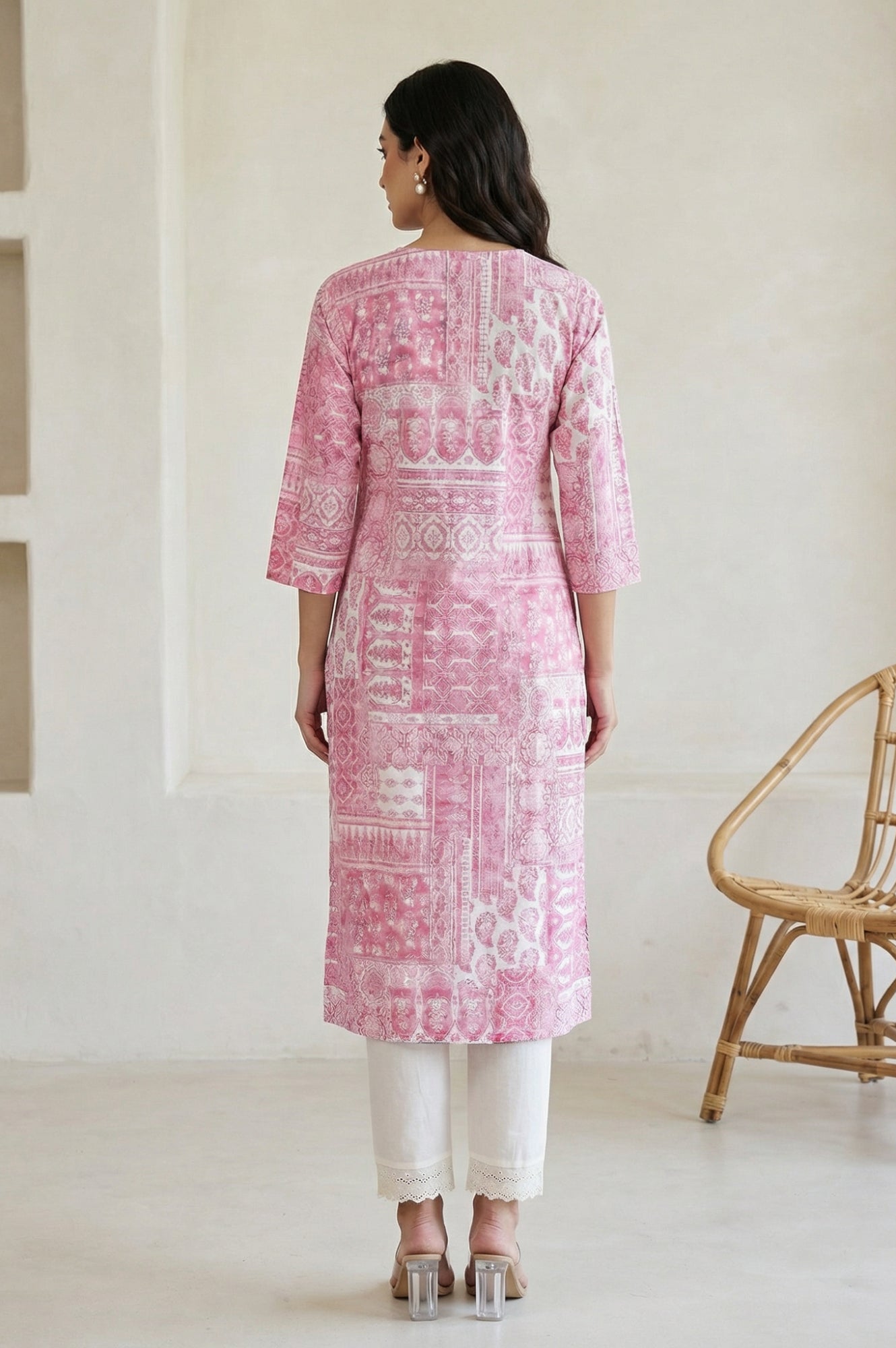 Pink Ethnic Motifs Pure Cotton Straight Kurta