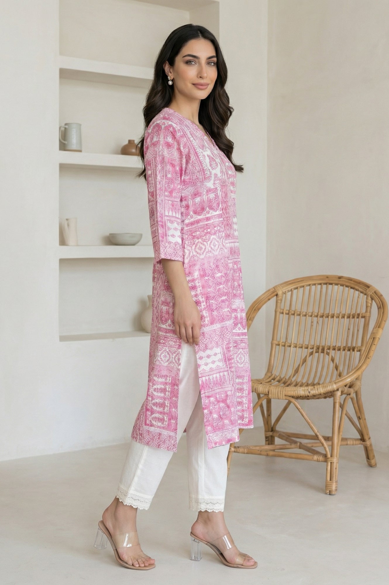 Pink Ethnic Motifs Pure Cotton Straight Kurta