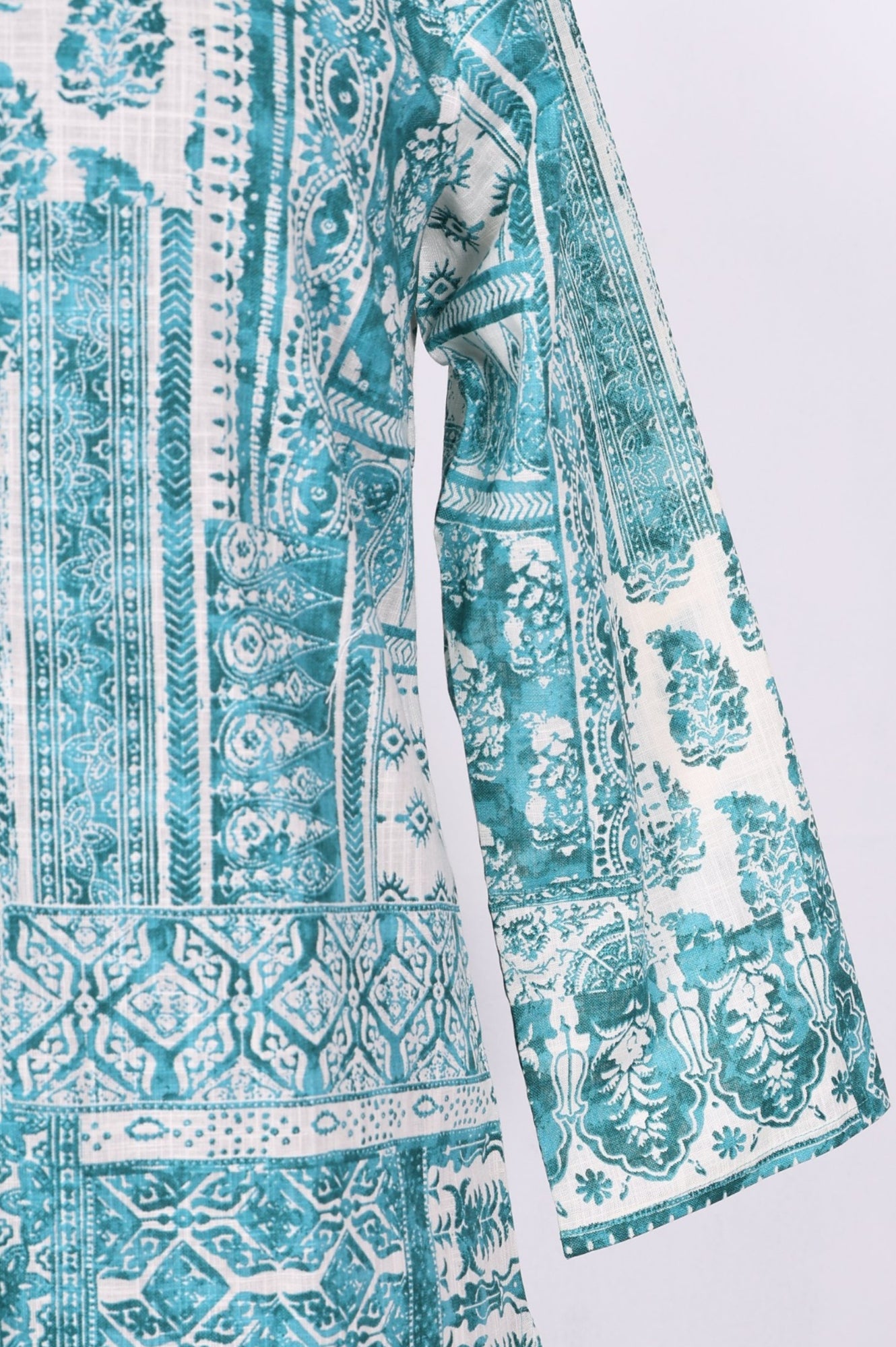 Teal Ethnic Motifs Pure Cotton Straight Kurta