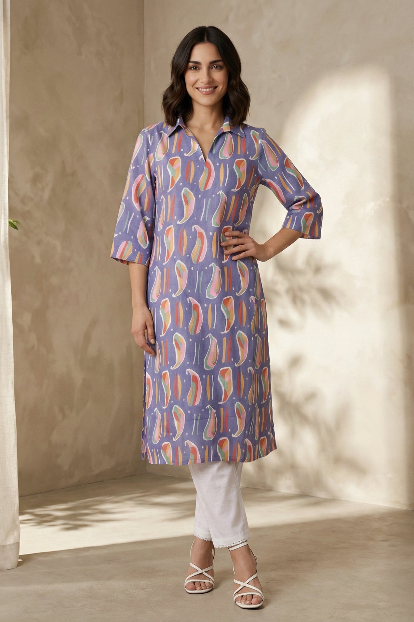 Purple Abstract Straight Kurta