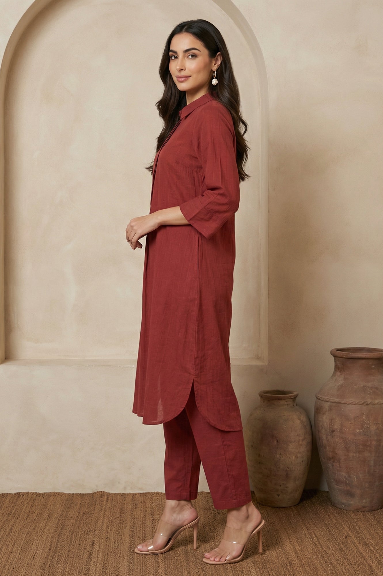 Maroon Solid Pure Cotton Straight Kurta