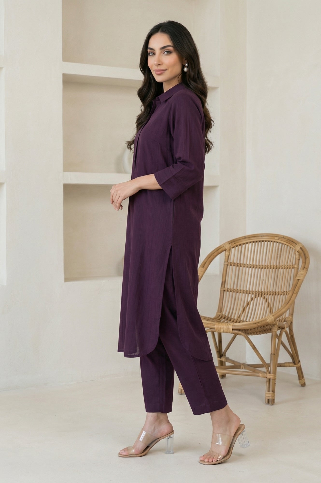 Burgundy Solid Pure Cotton Straight Kurta