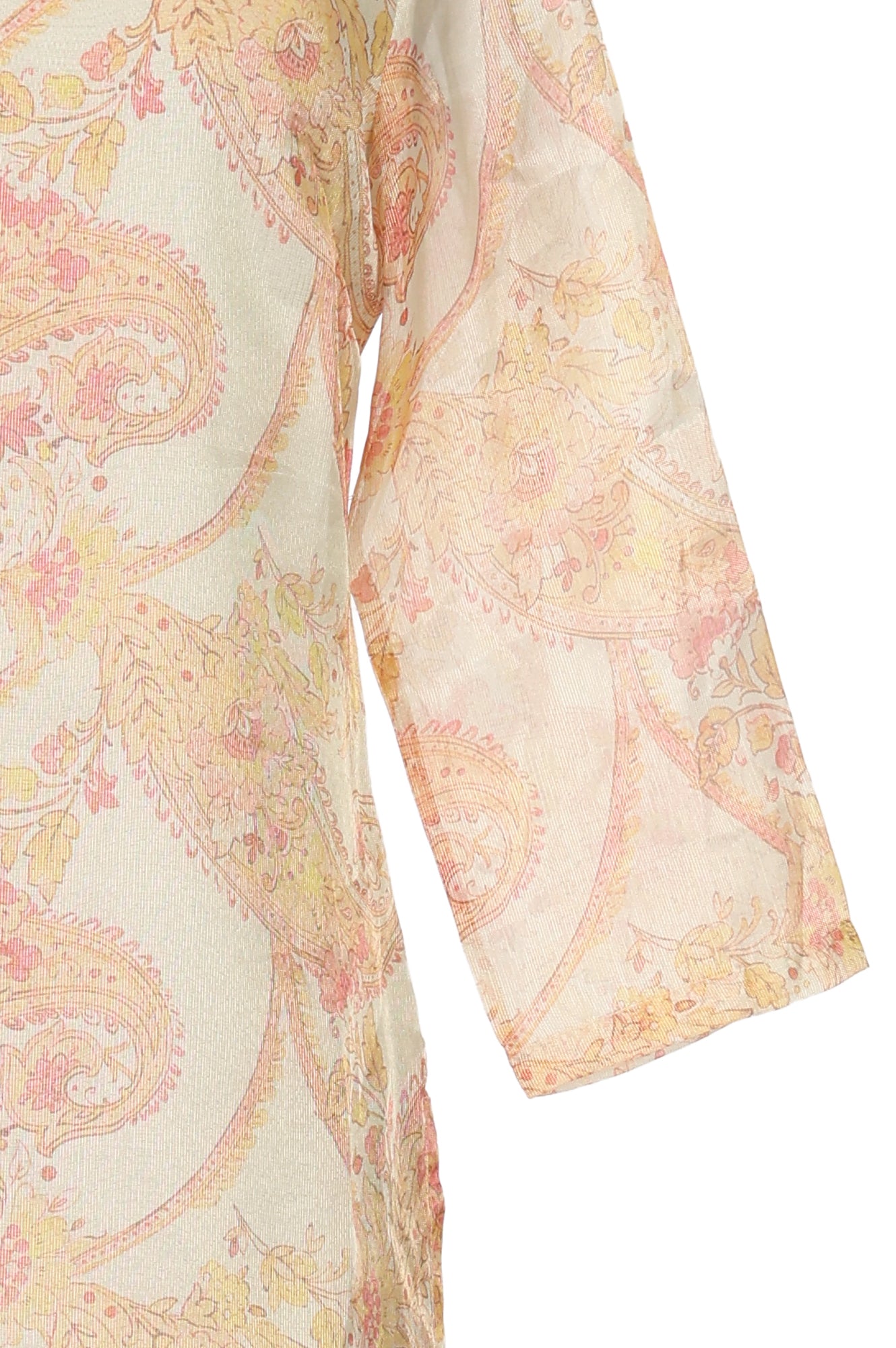 Off White Paisley Thread Embroidered Tissue Straight Kurta