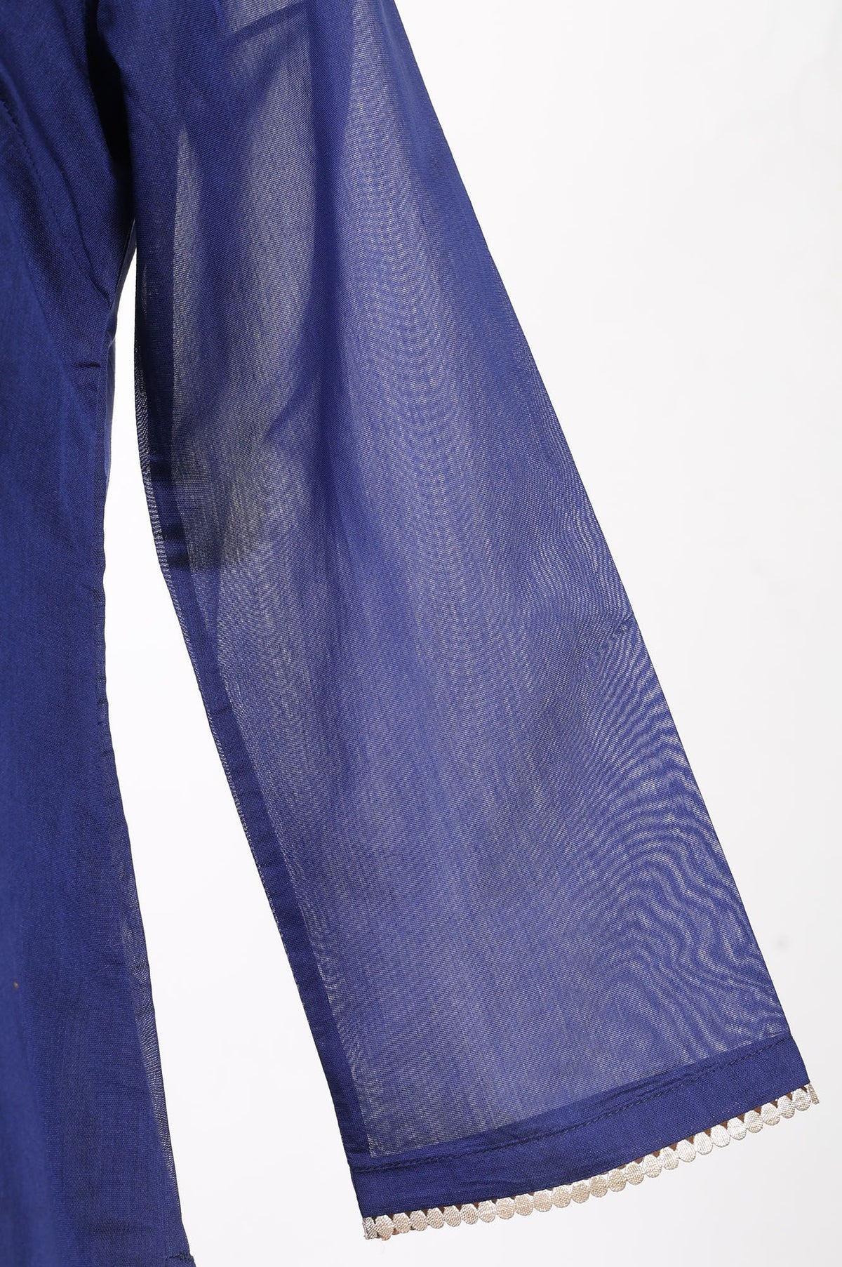 Navy Blue Embroidered Chanderi Straight Kurta
