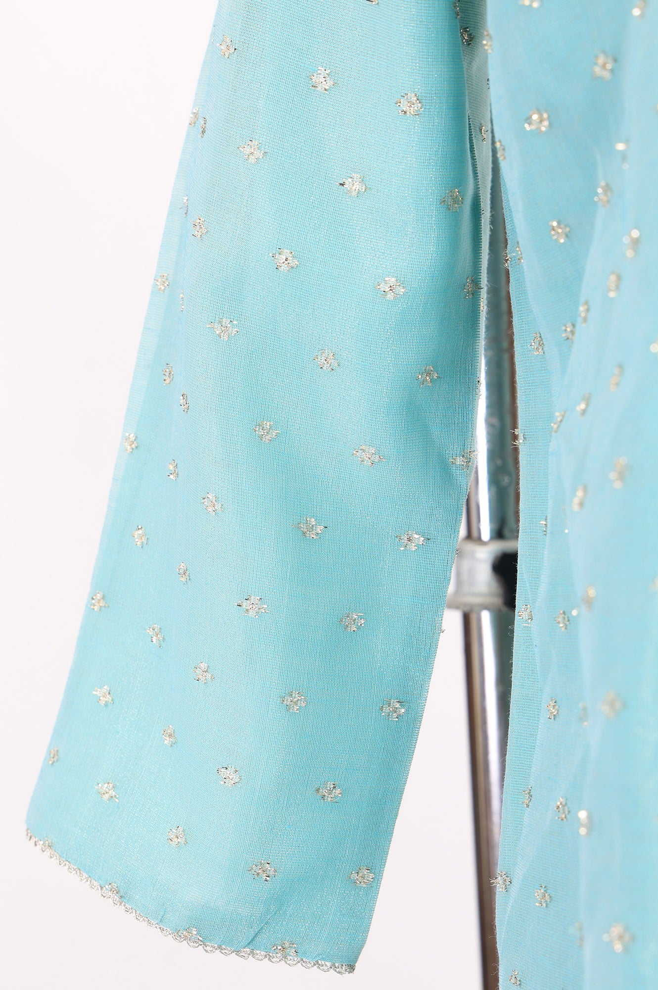 Turquoise Blue Yarn Dyed Ethnic Motifs Zari Straight Kurta