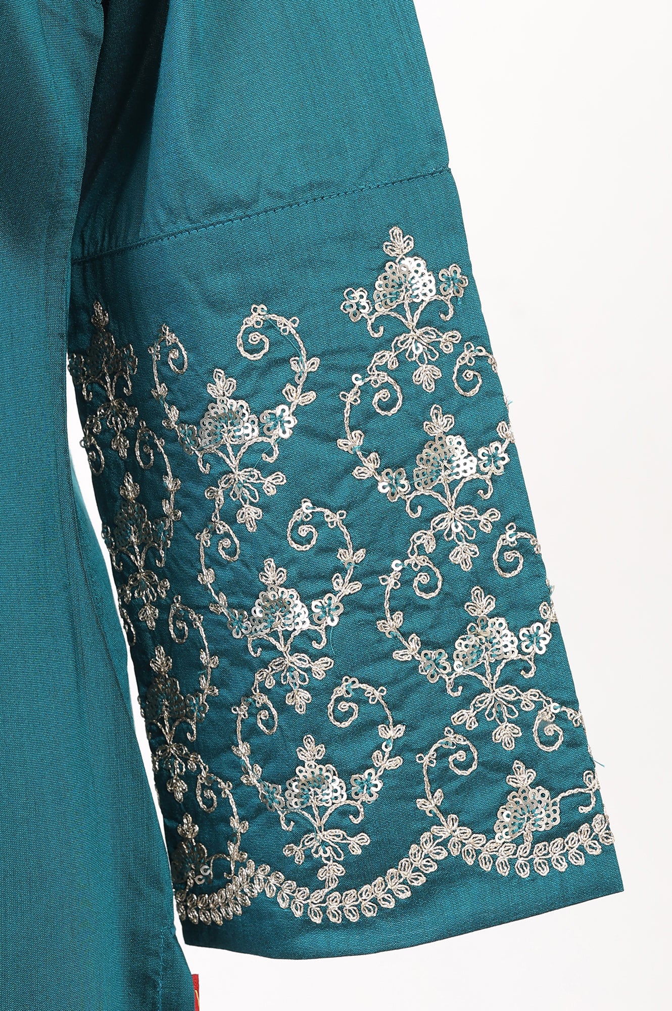 Teal Embroidered Straight Kurta