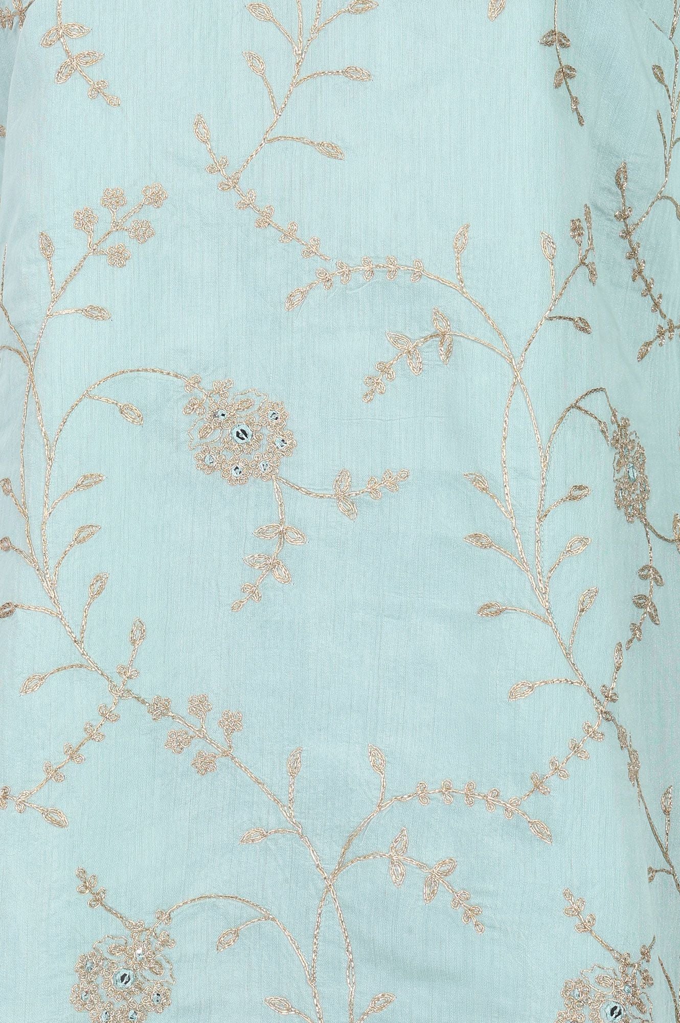 Turquoise Blue Zari Embroidered Chanderi Straight Kurta