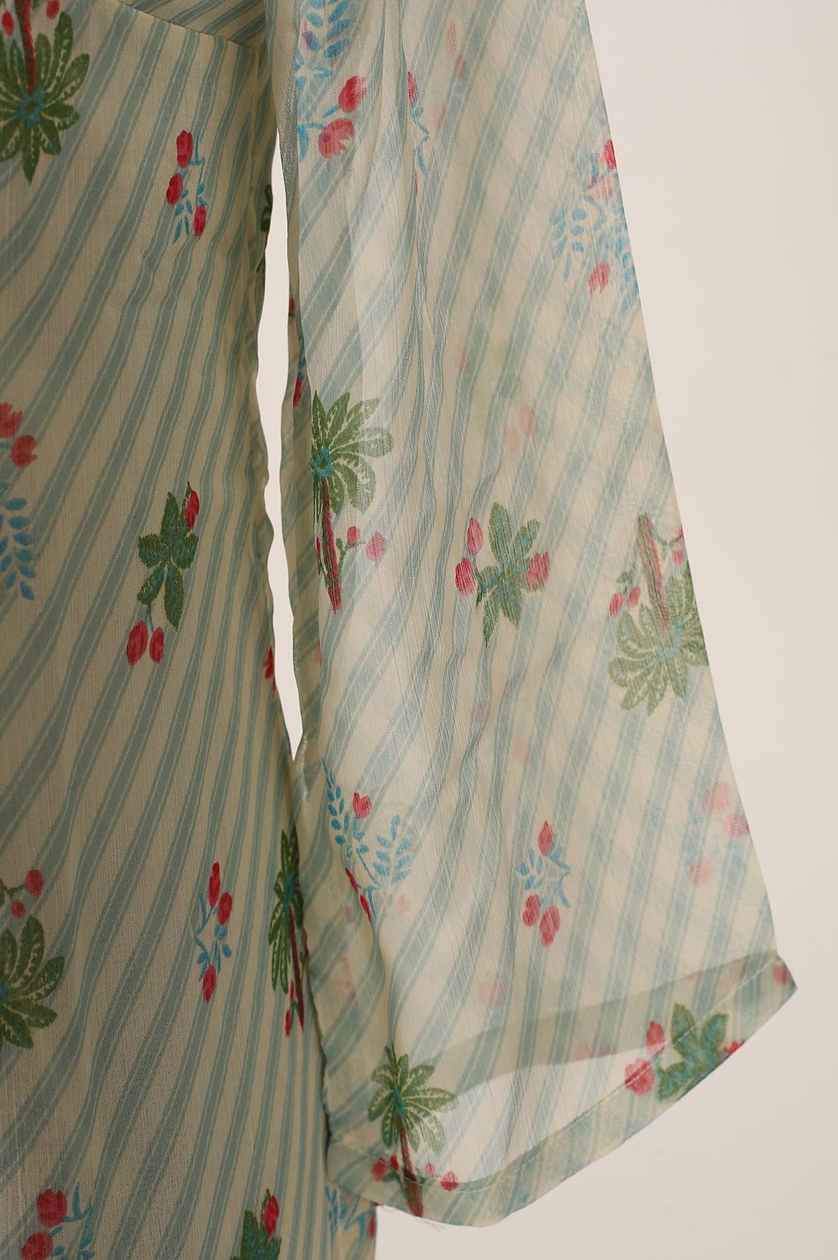 Off White Floral Printed Silver Chiffon Straight Kurta