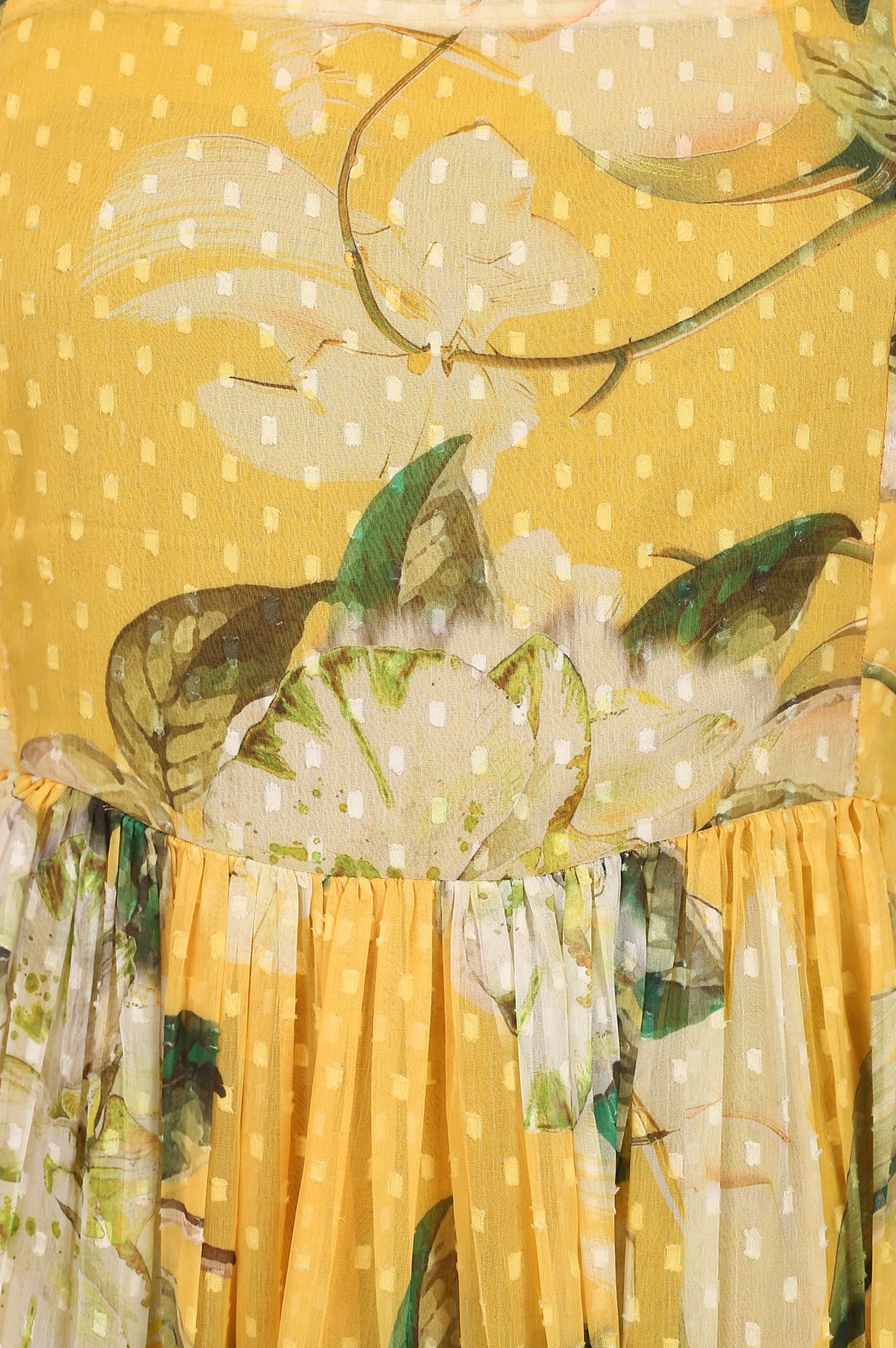 Yellow Floral Printed Sleeveless Flared Kurta