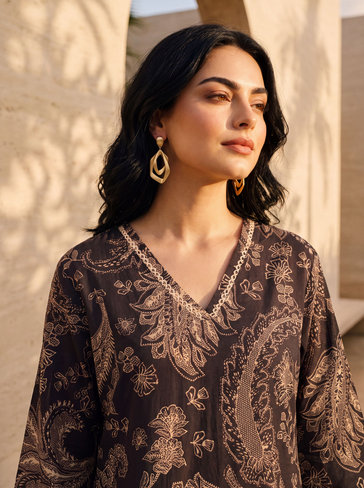 Coffee Brown Paisley Pure Cotton Straight Kurta