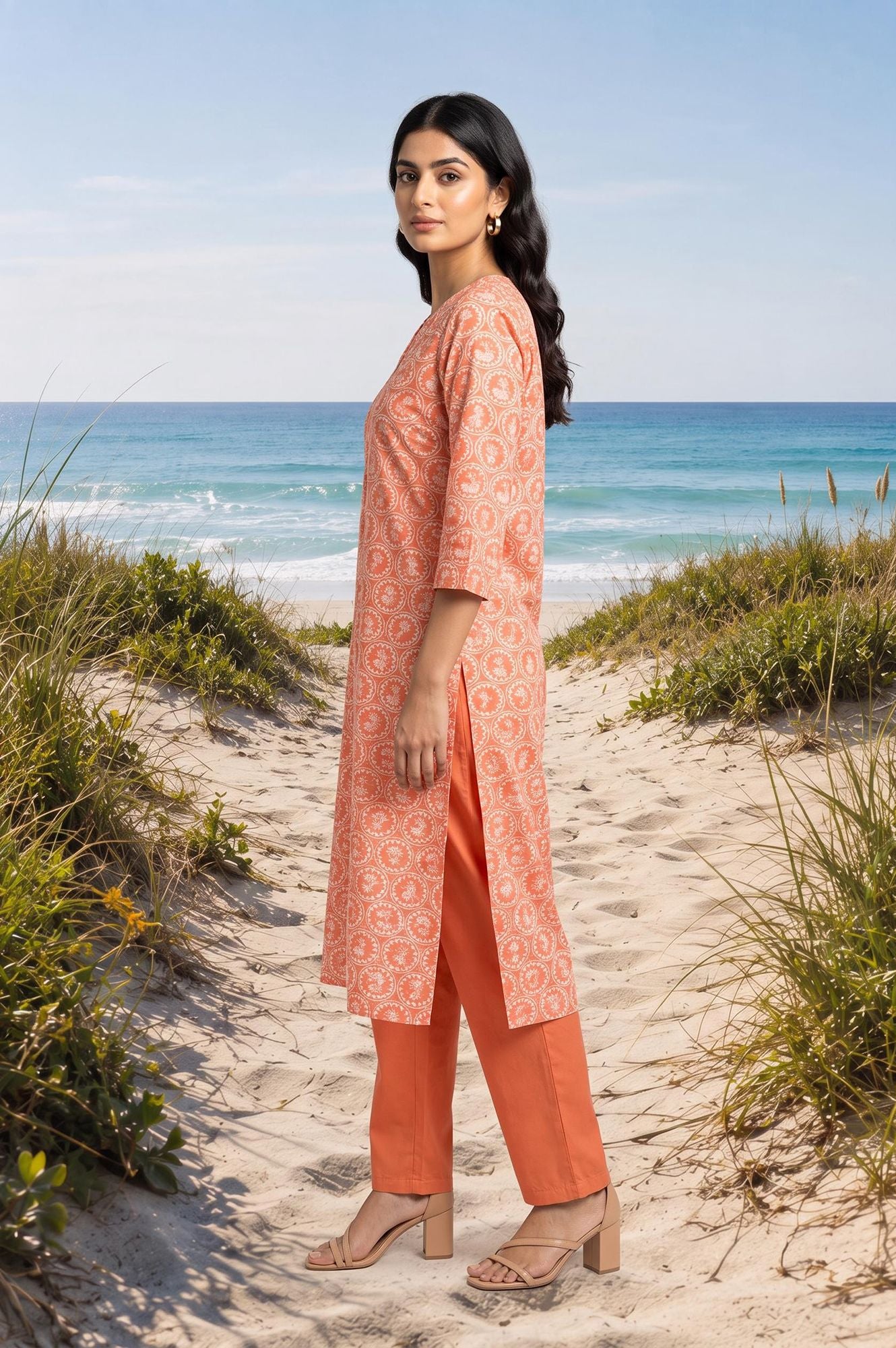 Peach Ethnic Motifs Pure Cotton Straight Kurta