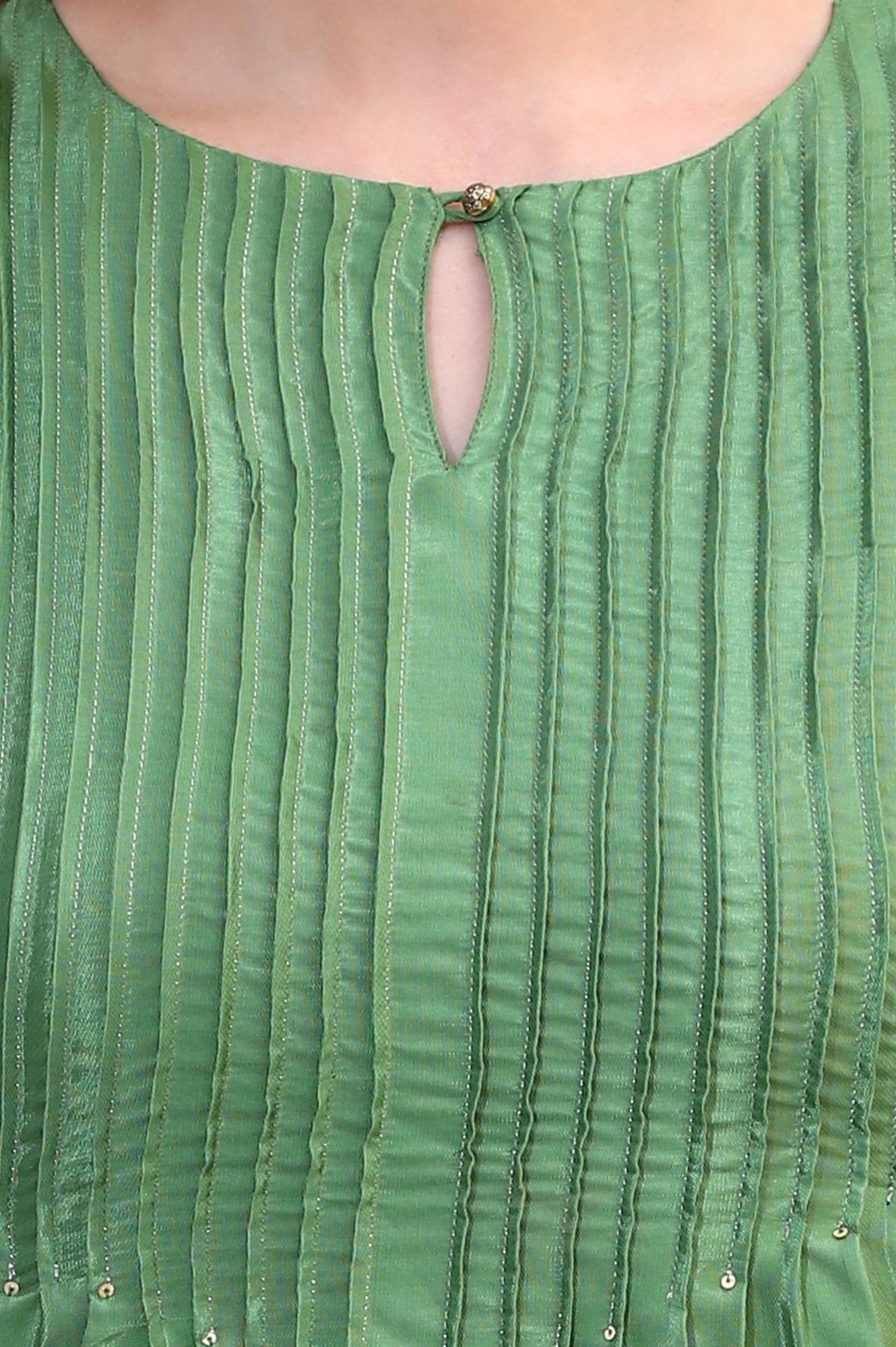 Green Embroidered Shantung Straight Kurta