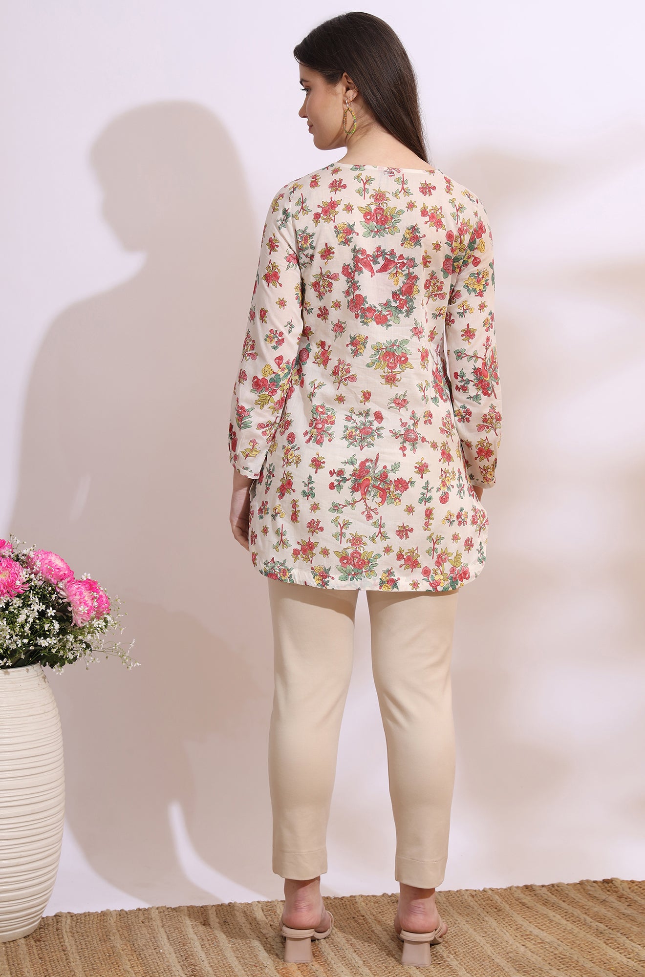 White Floral Printed Summer Straight Tunic