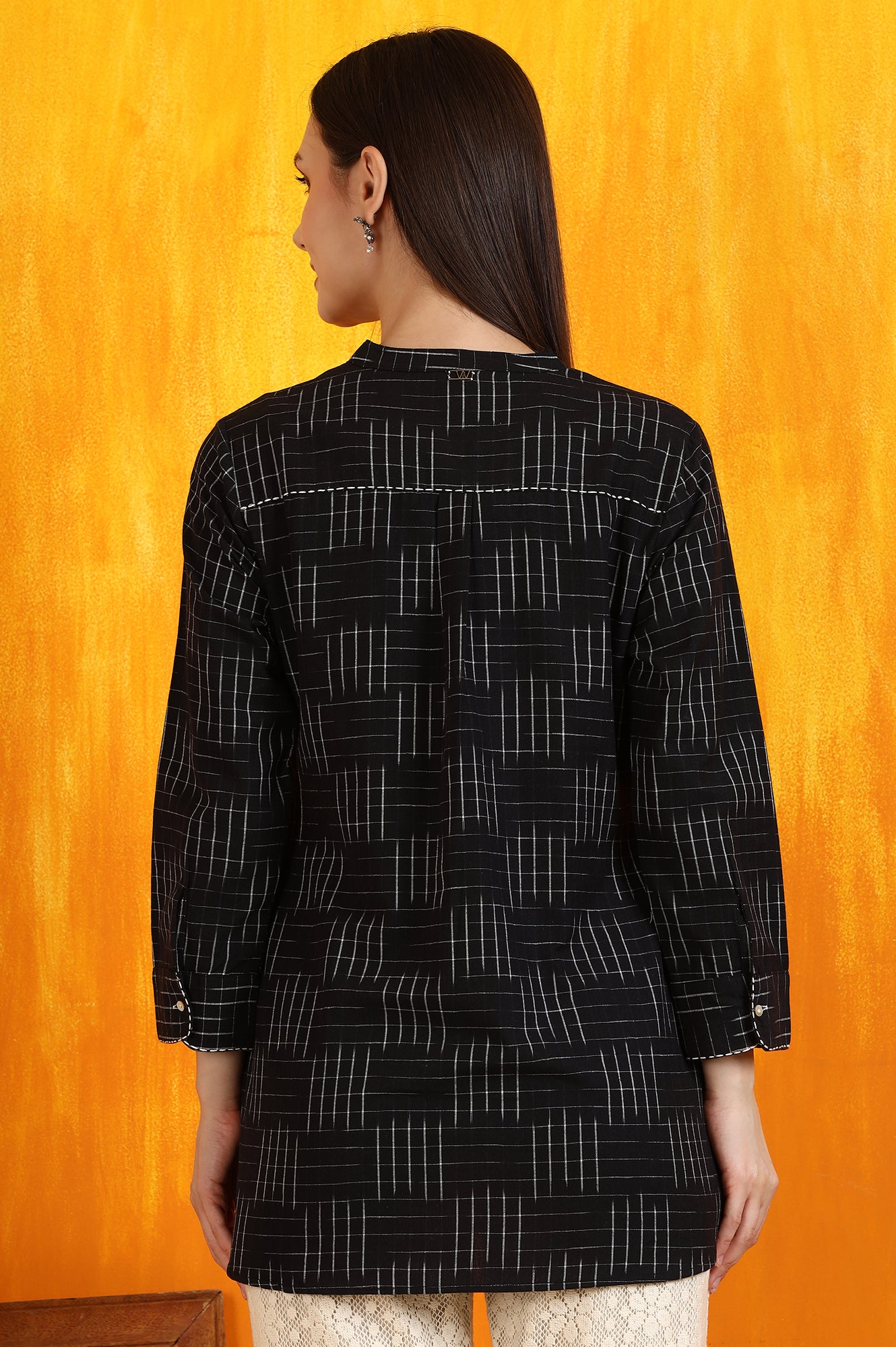 Black Ikkat Yarn Dyed Pure Cotton Straight Tunic