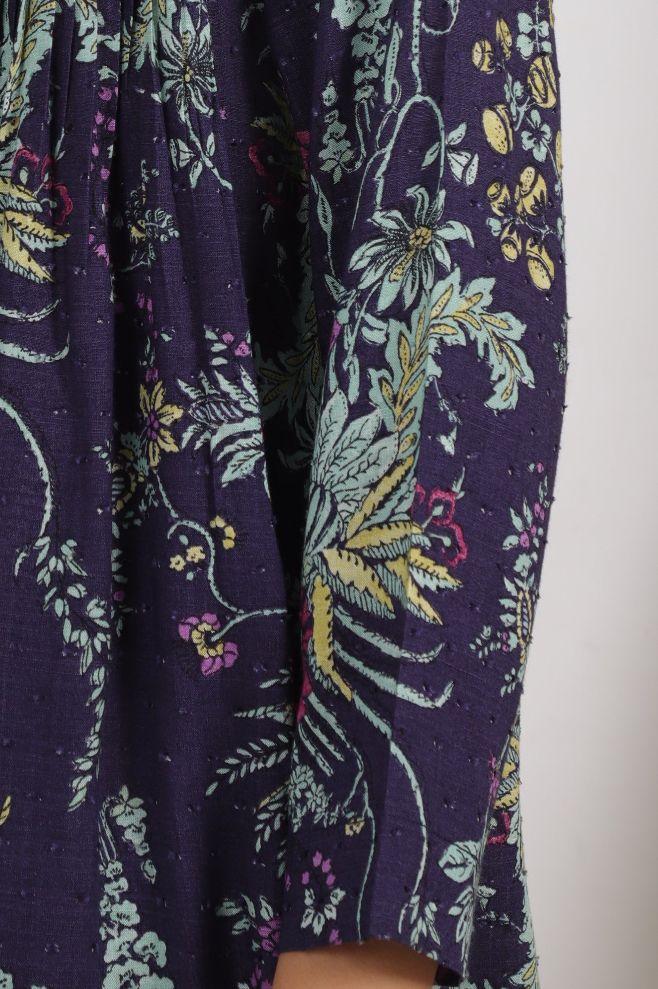 Grey Printed Swiss Dot A-line Pleated Top