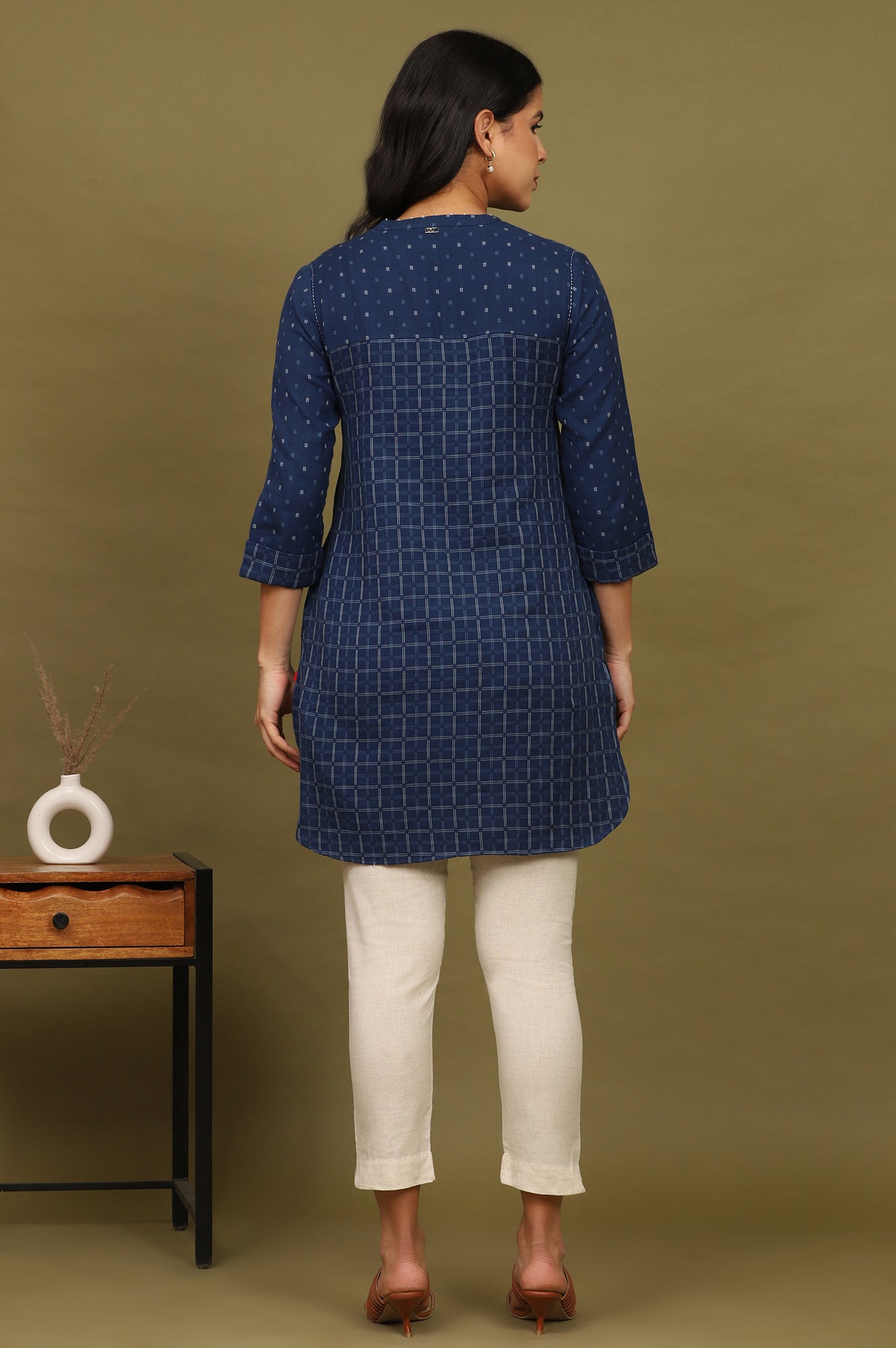 Indigo Blue Yarn Dyed Pure Cotton Top with Beads