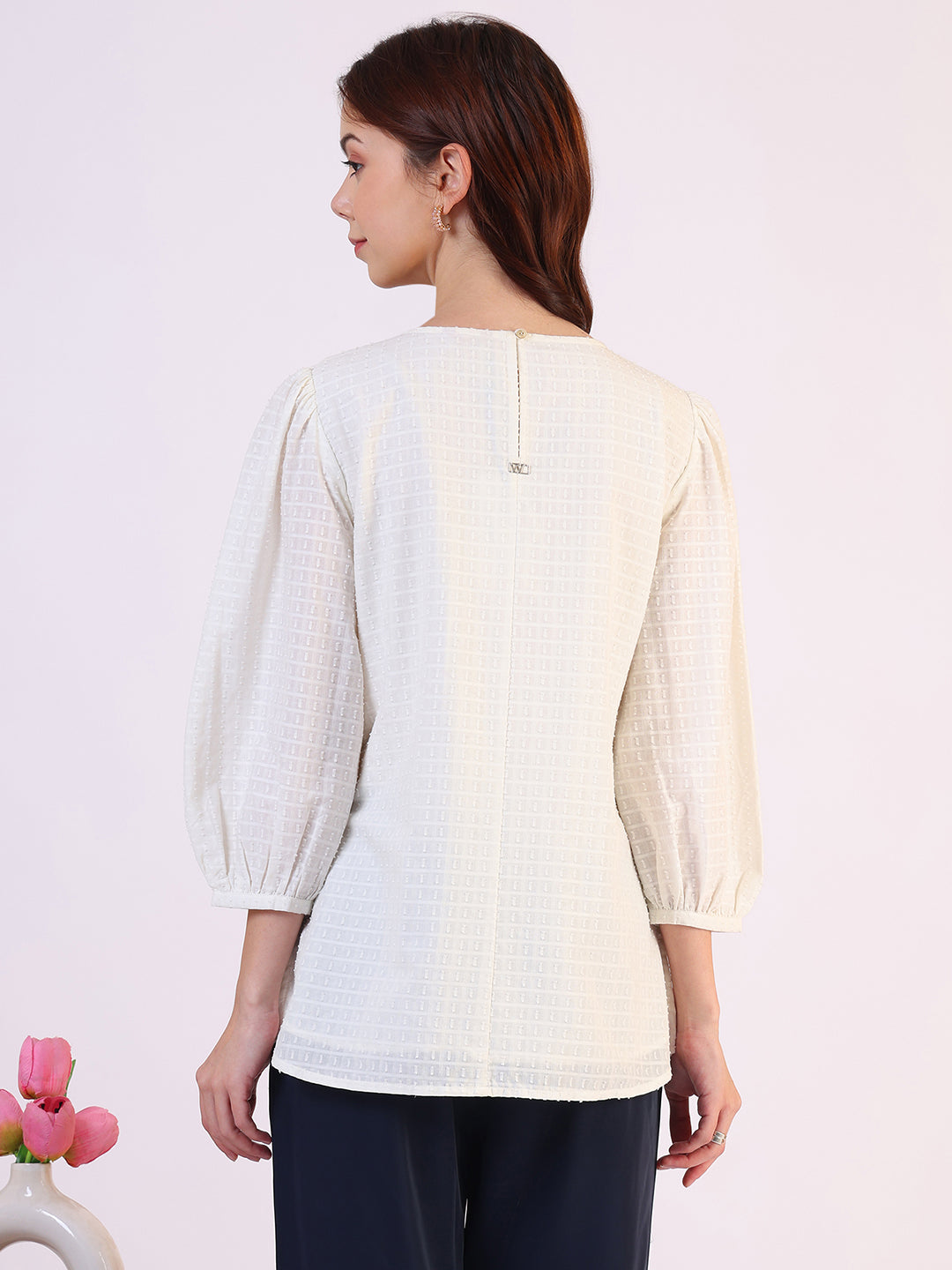 White Solid Straight Pure Cotton Top