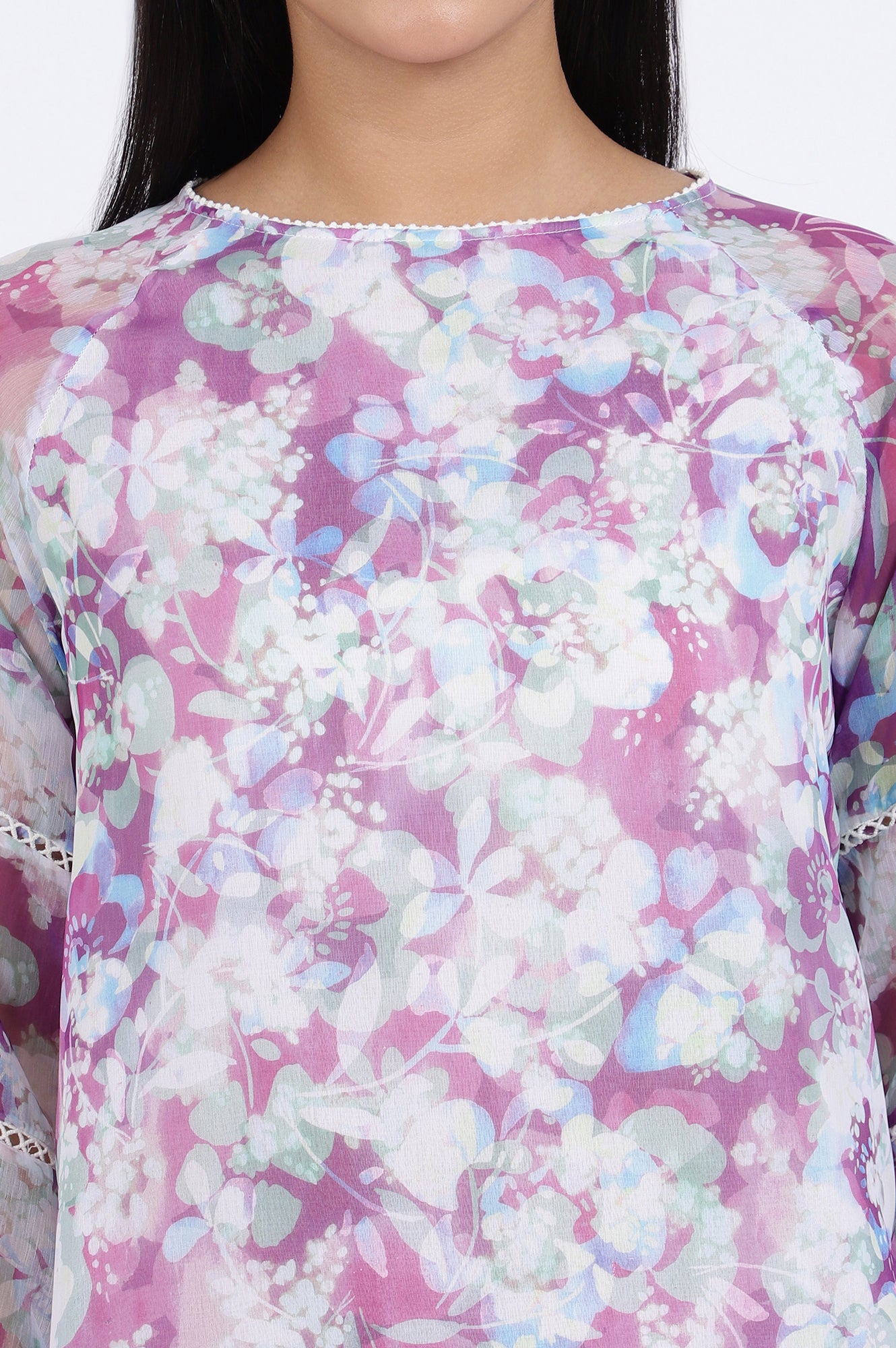 Multicoloured Floral Printed Straight Polyester Top