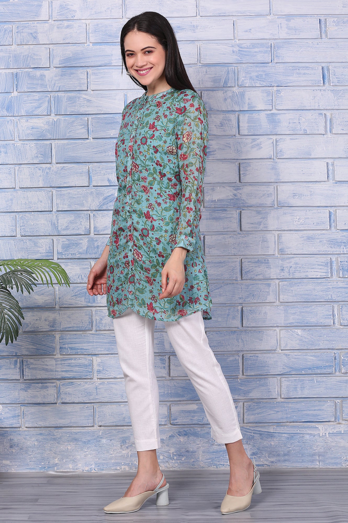 Green Floral Printed Kota Tunic