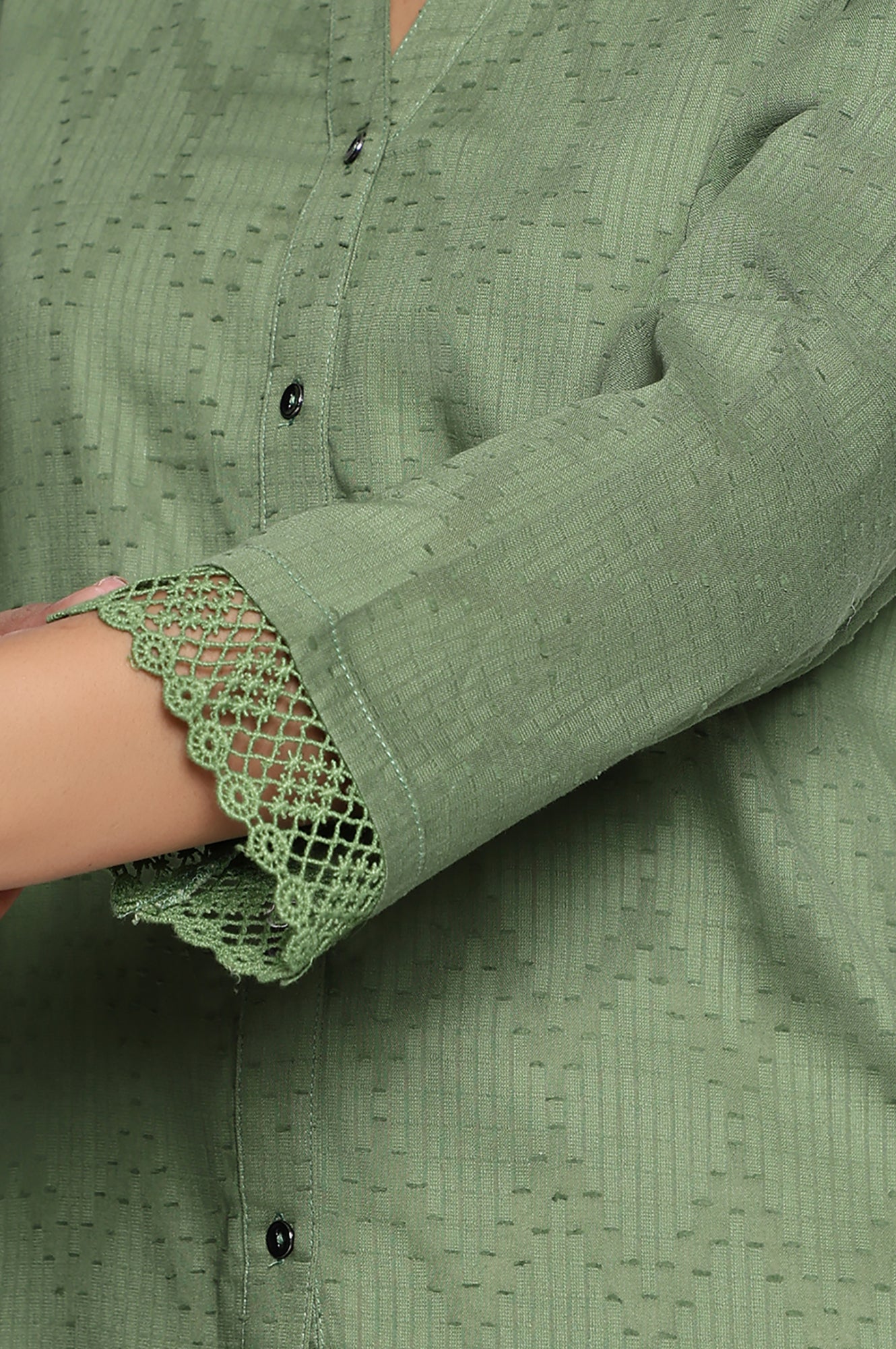 Green Yarn Dyed Printed Pure Cotton Straight Top