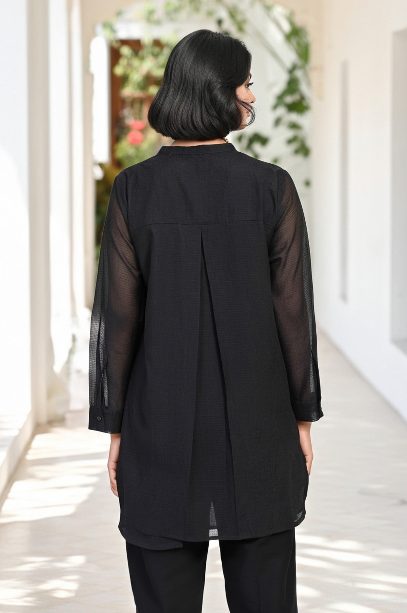 Black Embroidered Floral Thread Work Straight Kota Tunic