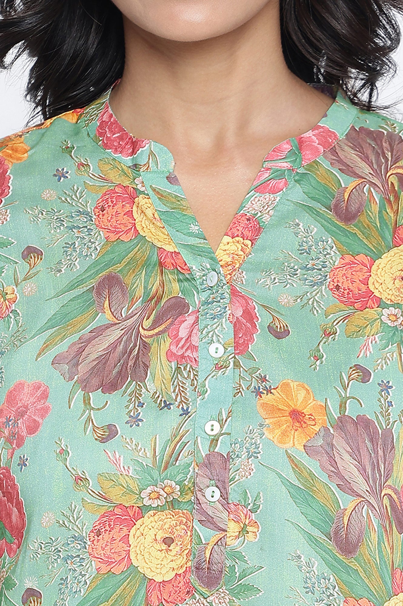 Green Printed Modal Straight Top