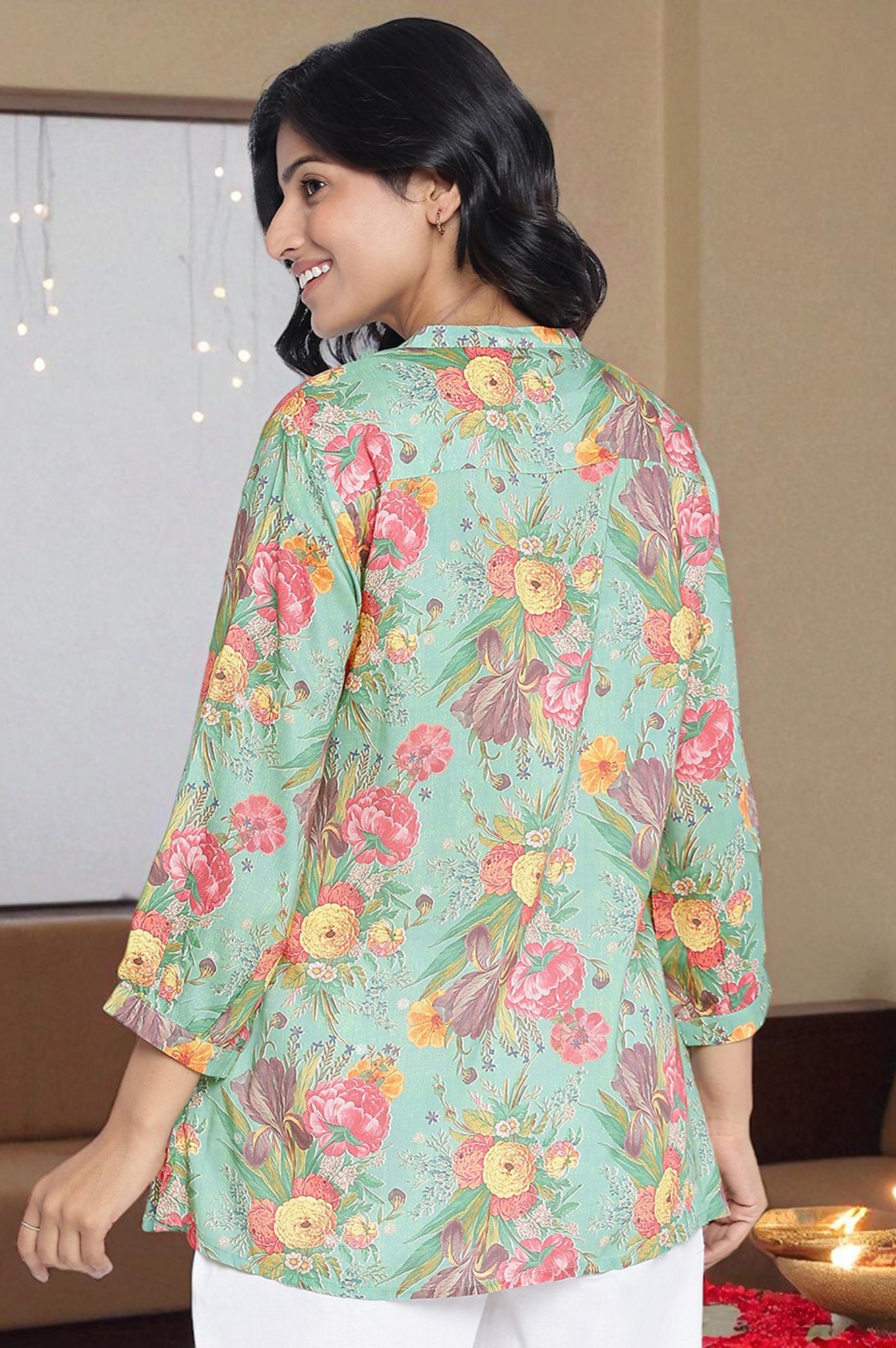 Green Printed Modal Straight Top