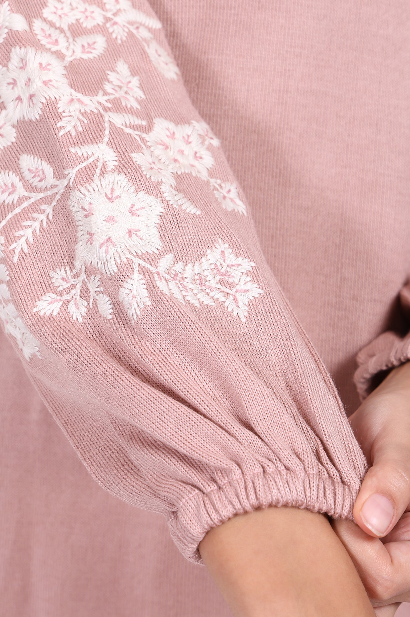 Pink Embroidered Floral Straight Acrylic Tunic