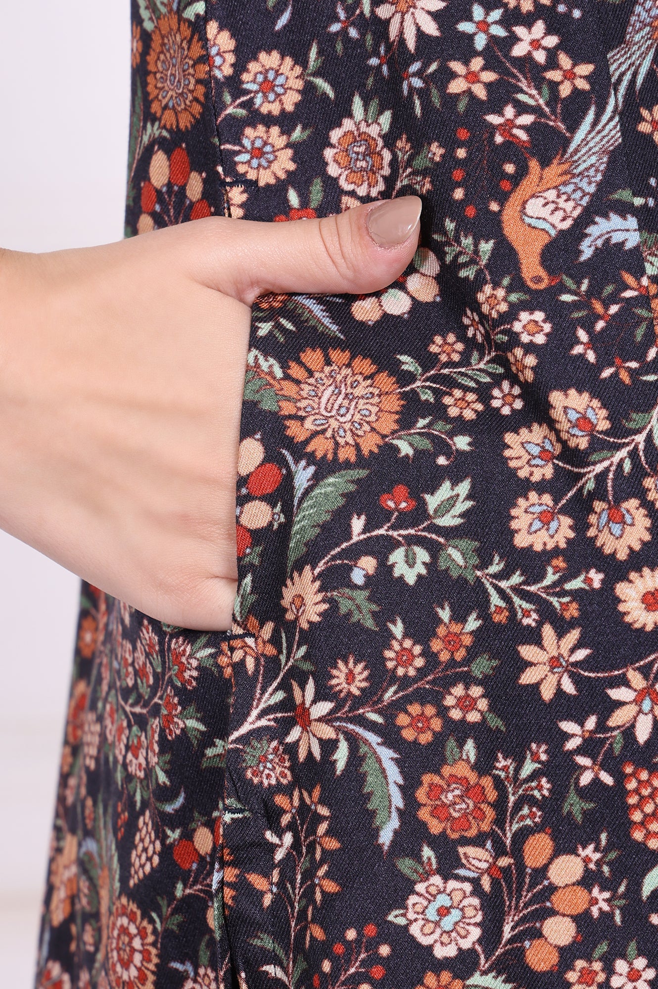 Navy Blue Floral Printed A-Line Rayon Tunic