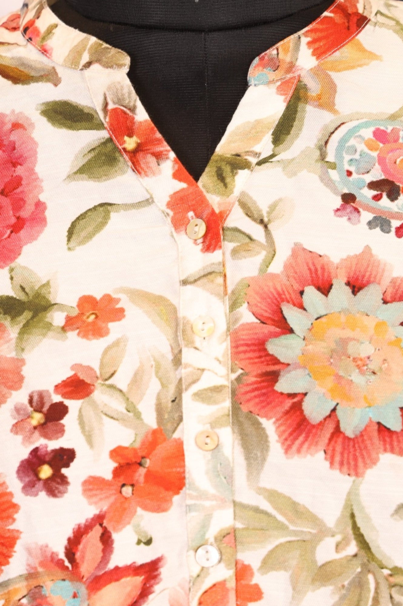 Beige Floral Printed Straight Top