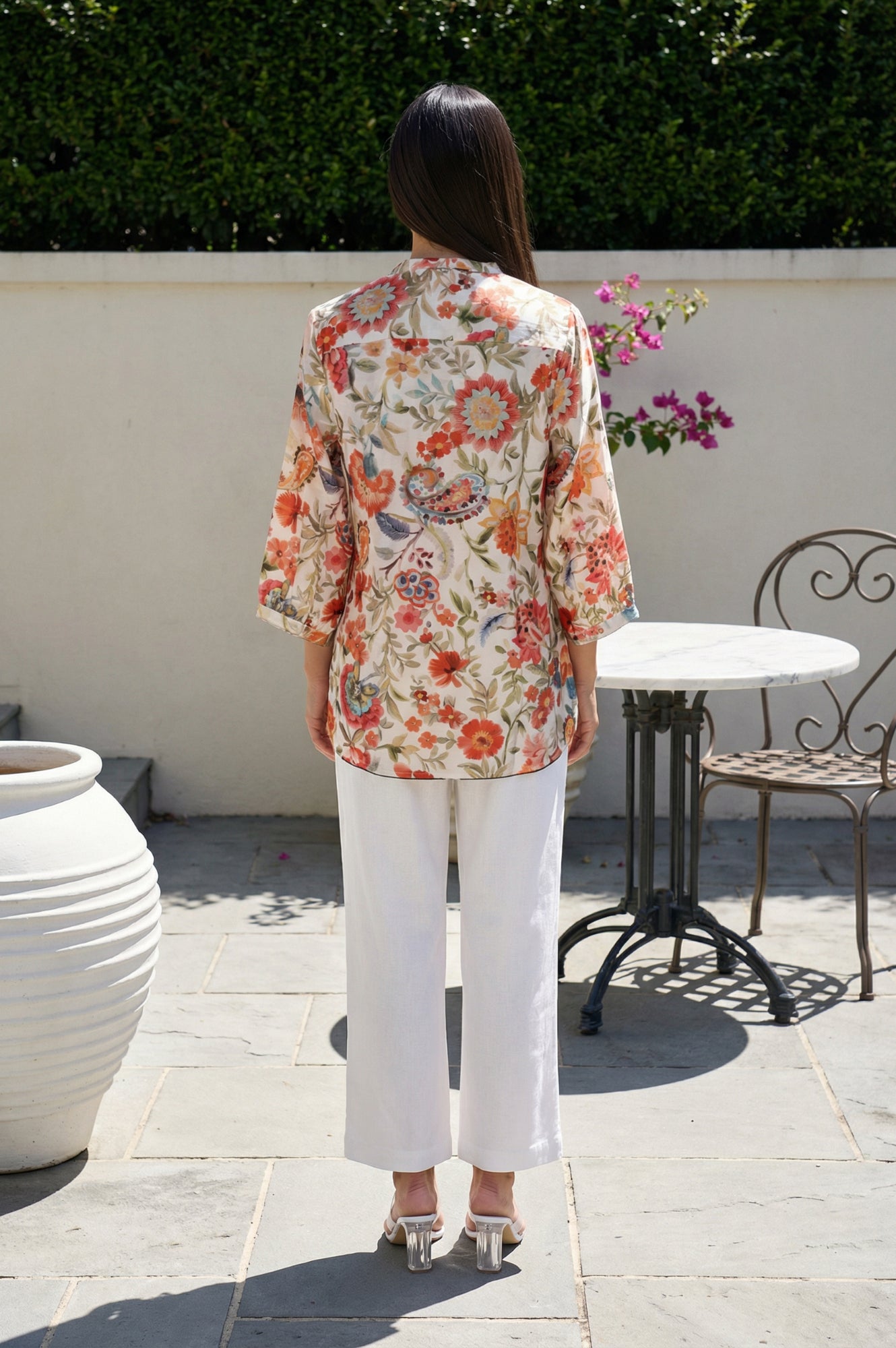 Beige Floral Printed Straight Top