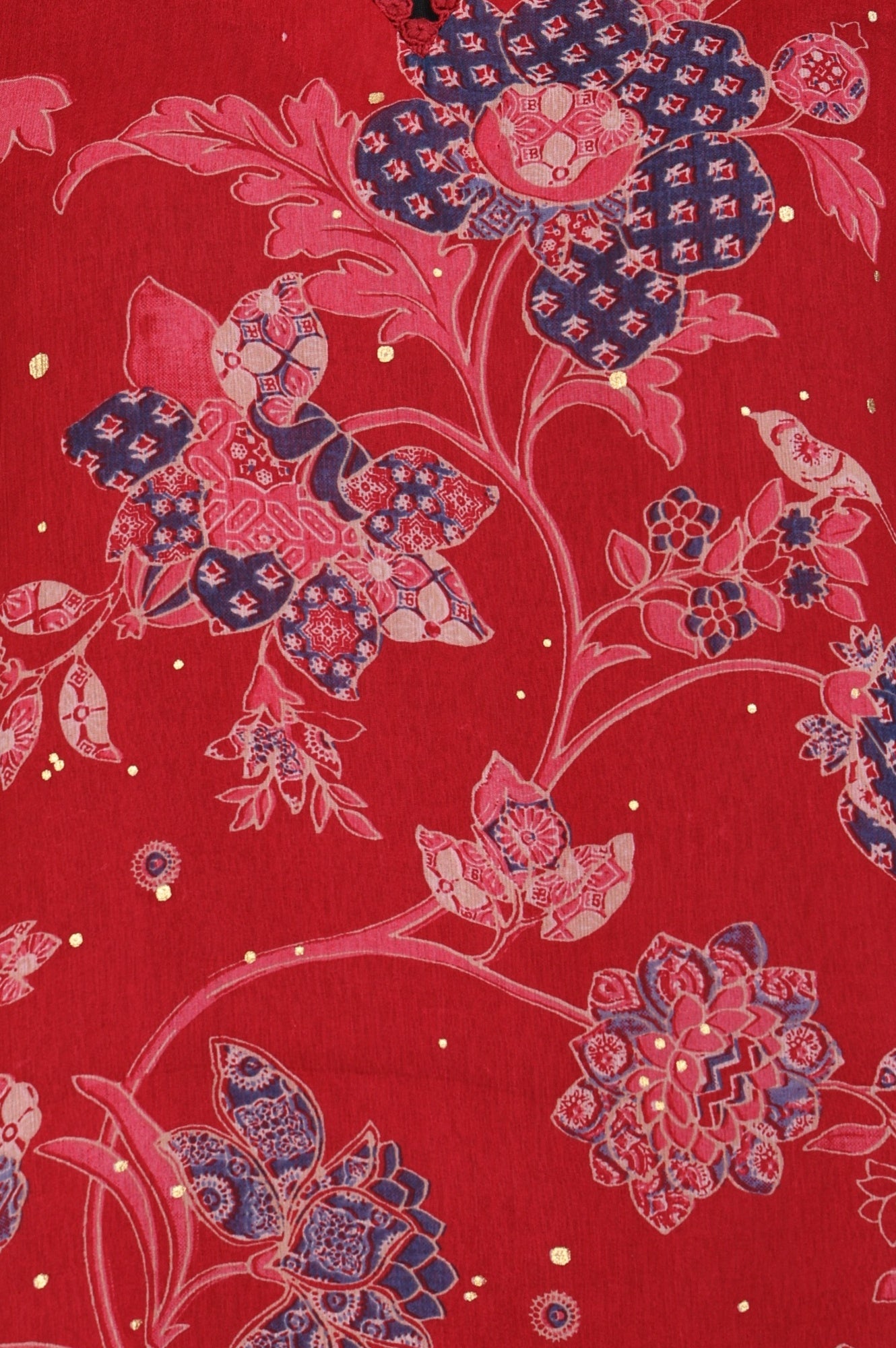 Red Floral Printed Chiffon Straight Top