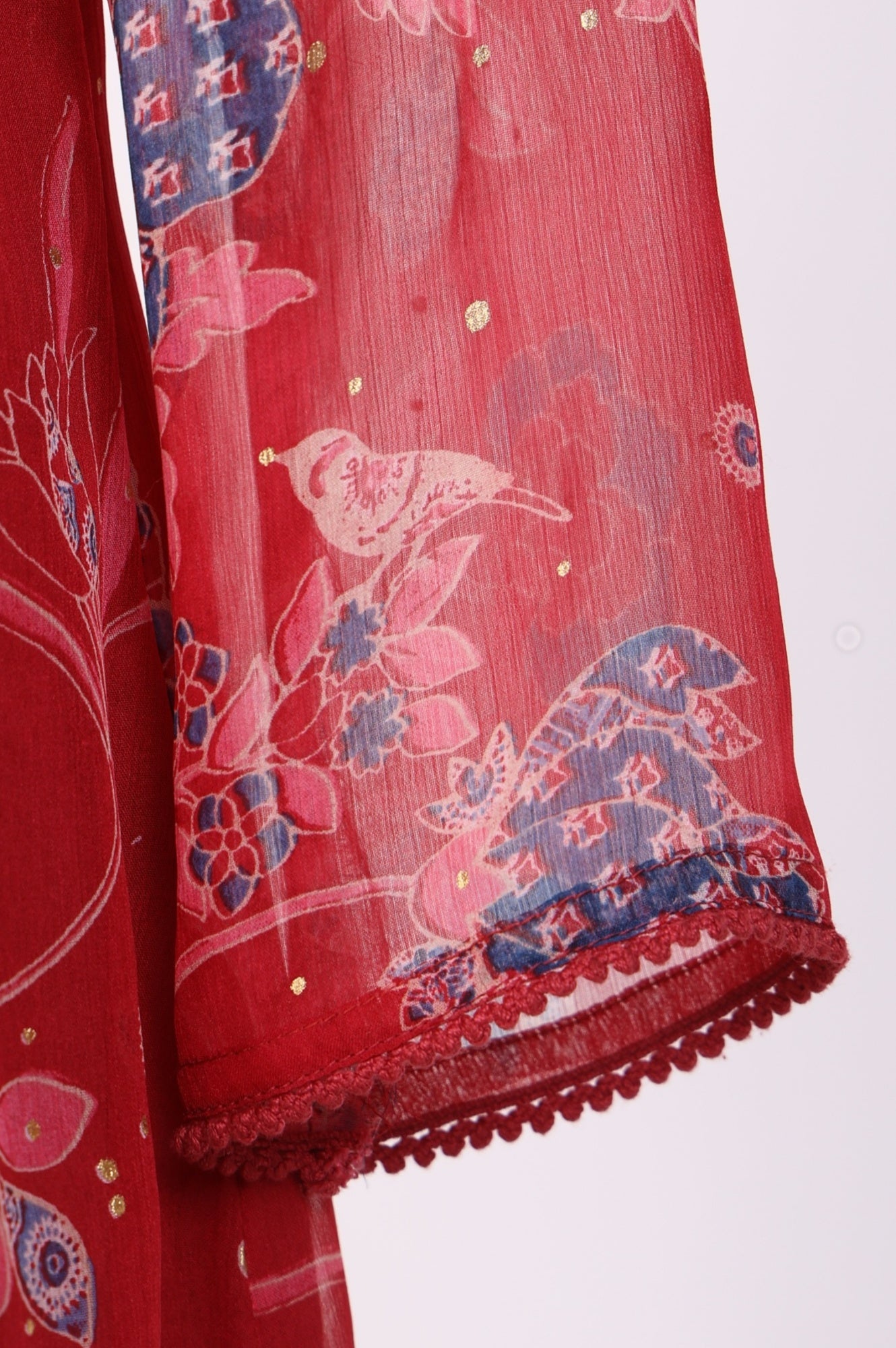 Red Floral Printed Chiffon Straight Top