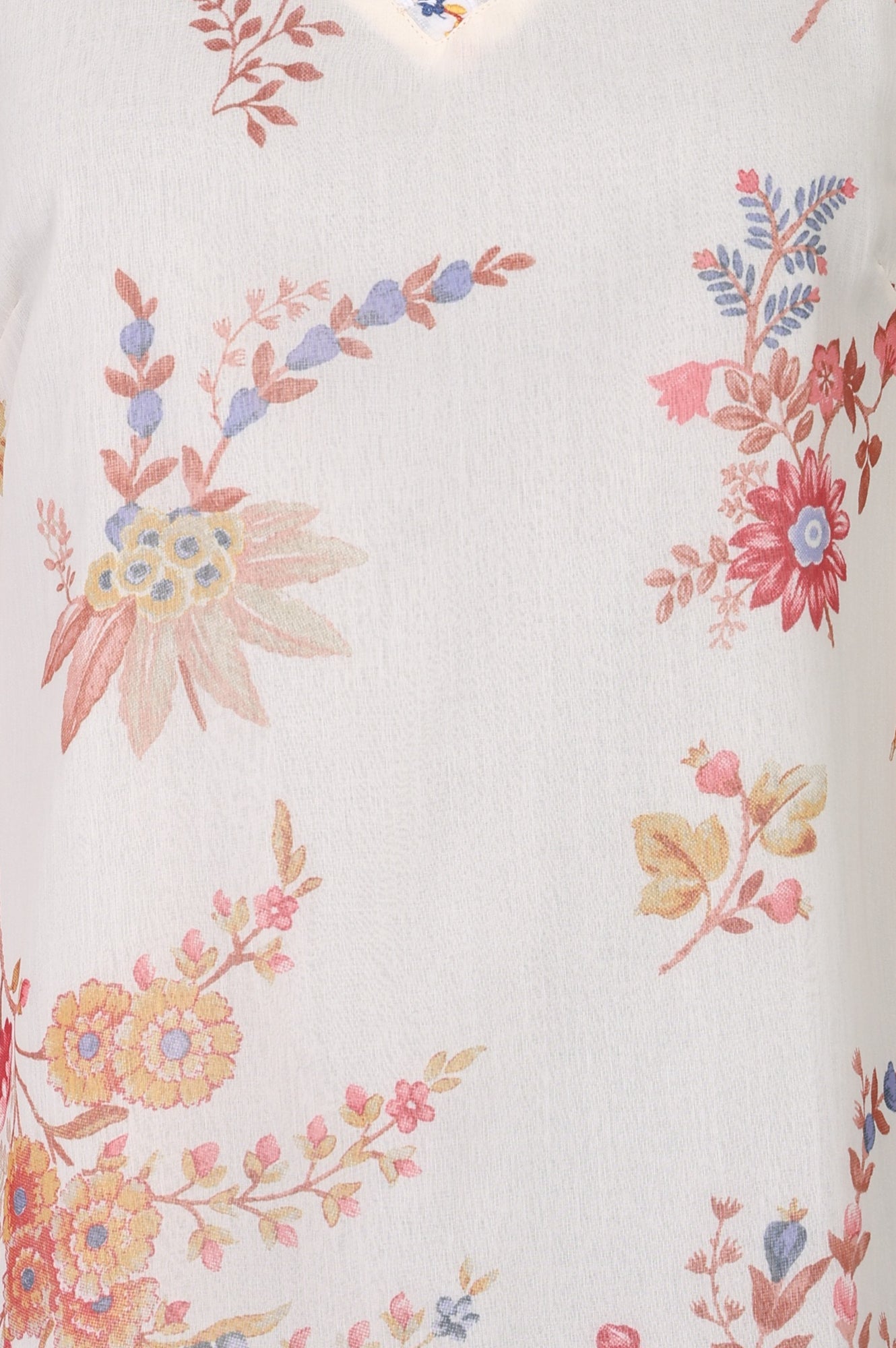 Off White Embroidered Chiffon Straight Top