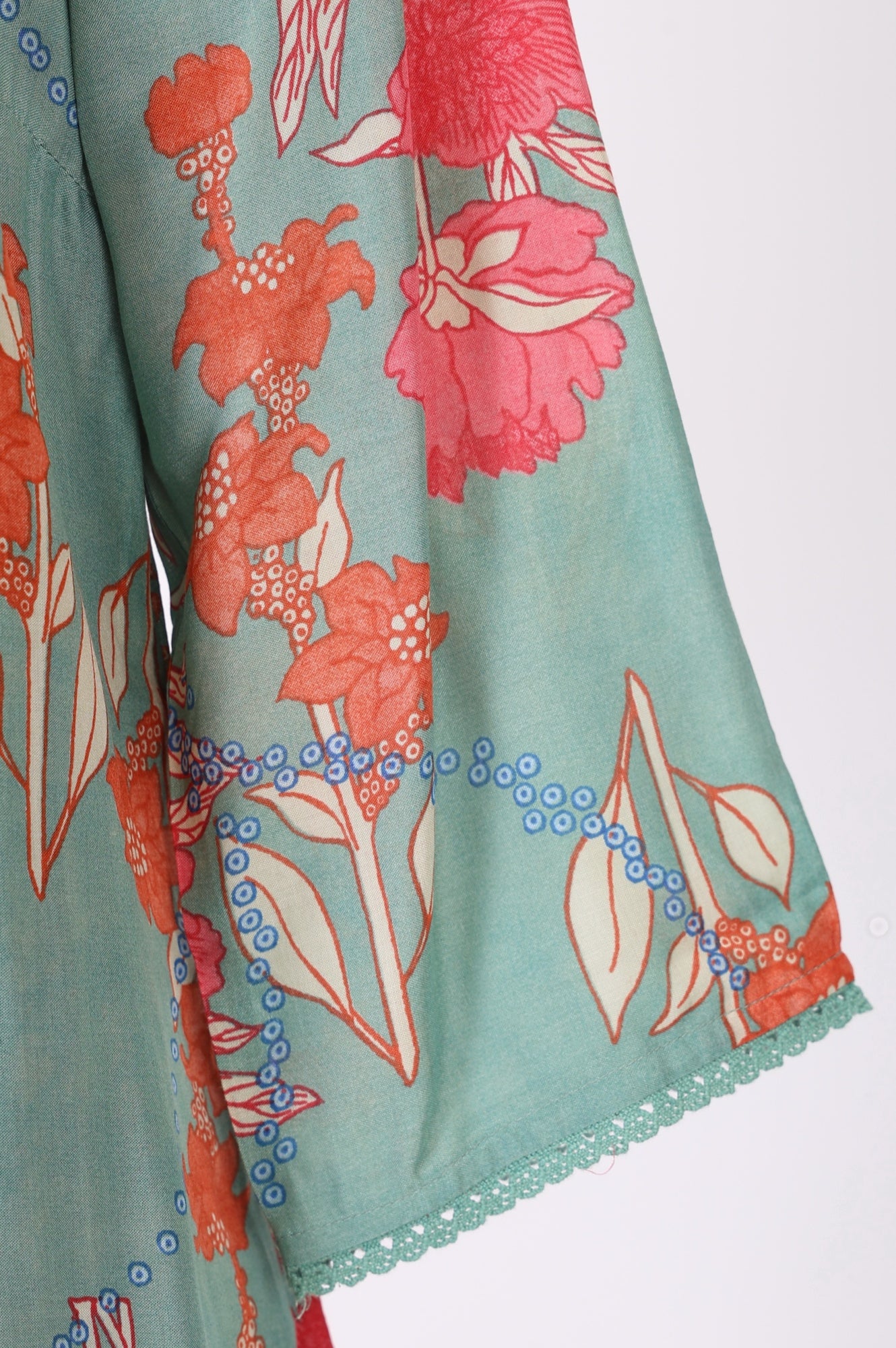 Sea Green Floral Printed Modal Straight Top