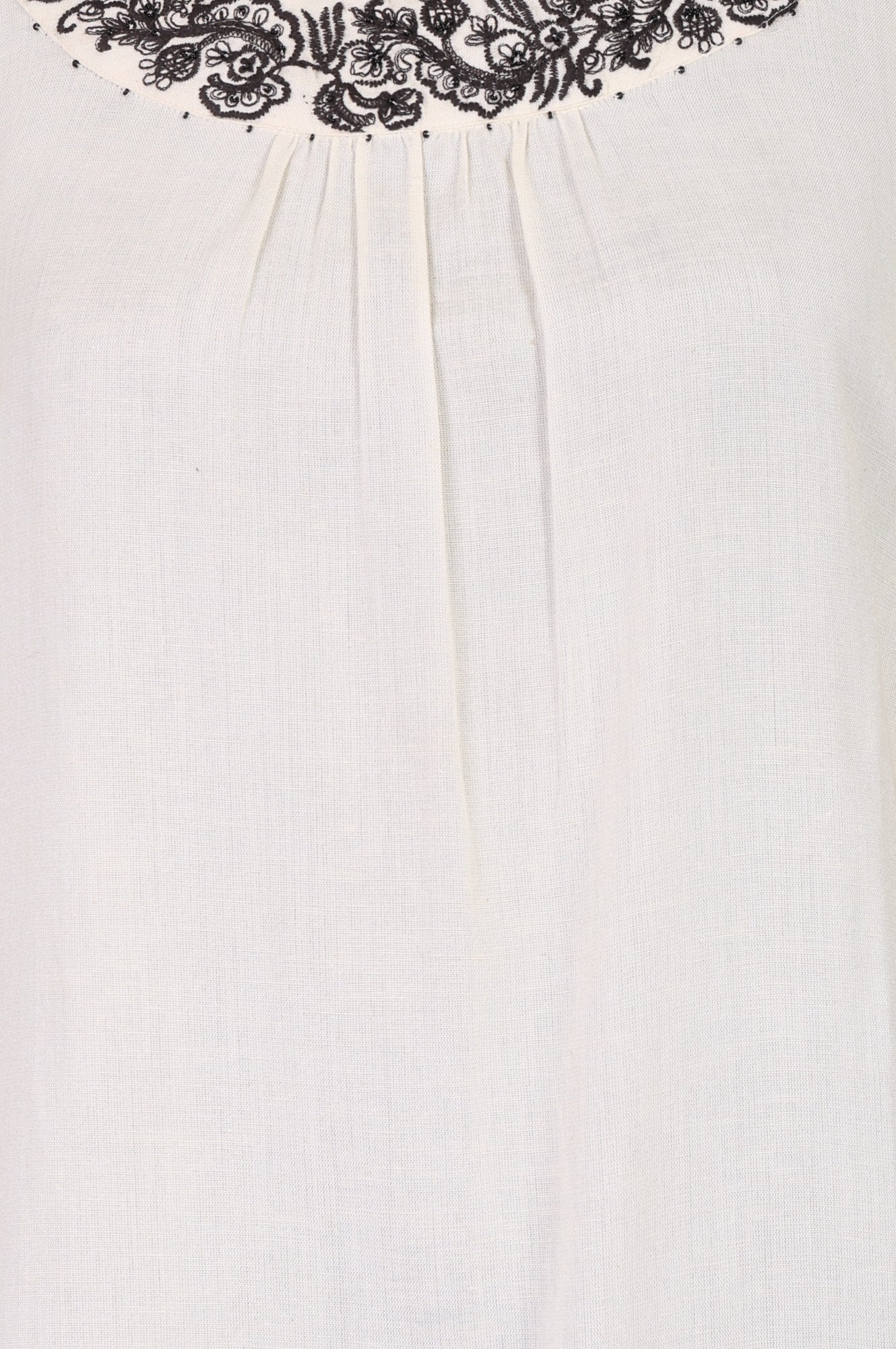 Off White Embroidered Cotton Flax Straight Top
