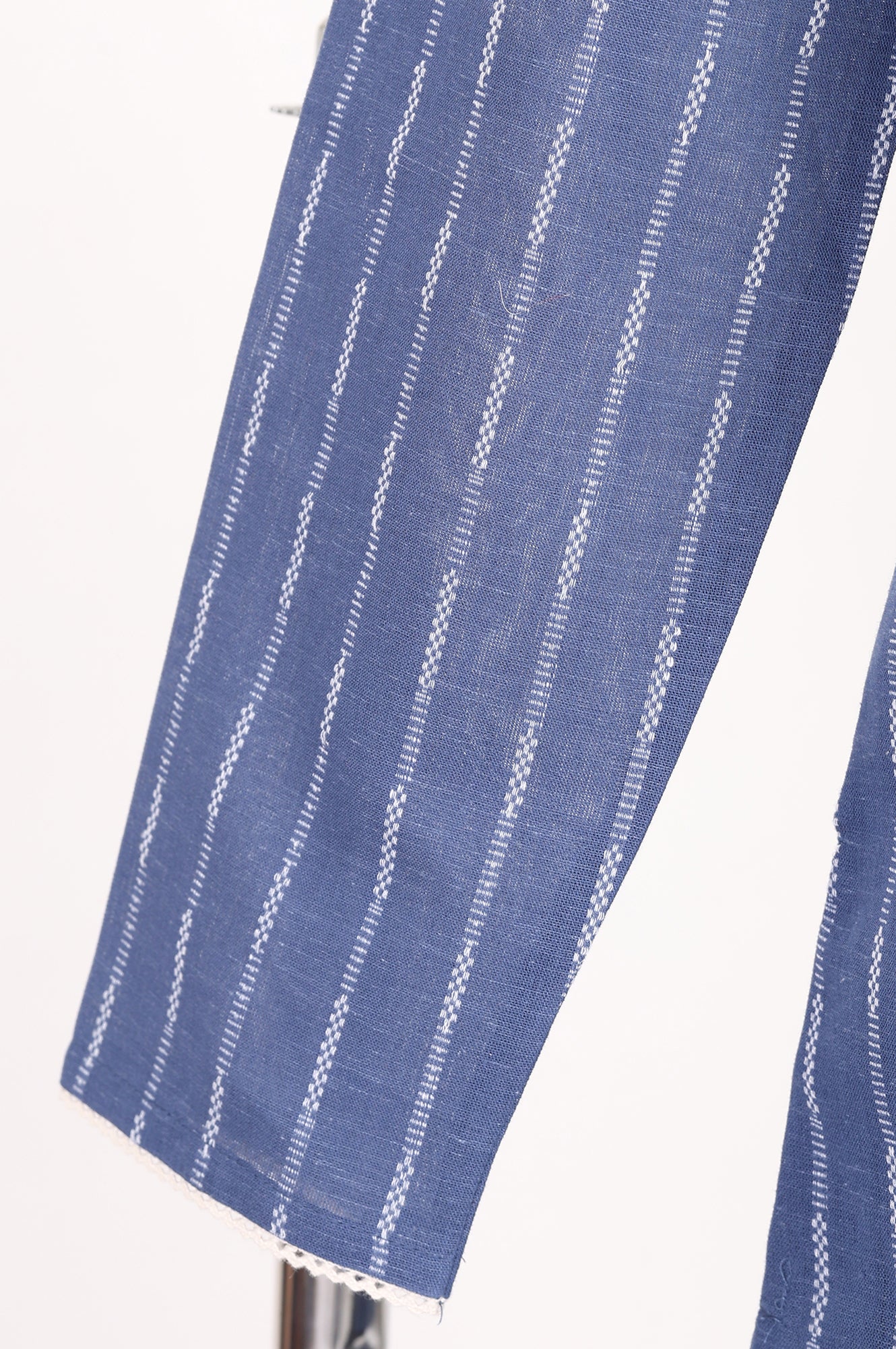 Blue Striped Embroidered Cotton Rayon Straight Top